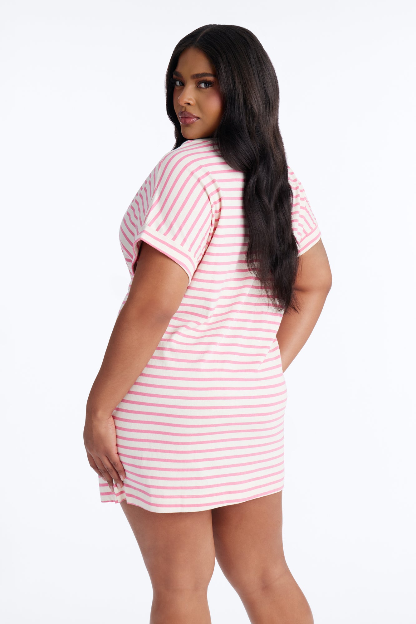 Raelynn Short Sleeve Cotton Shirt Mini Dress - White/Pink image 6