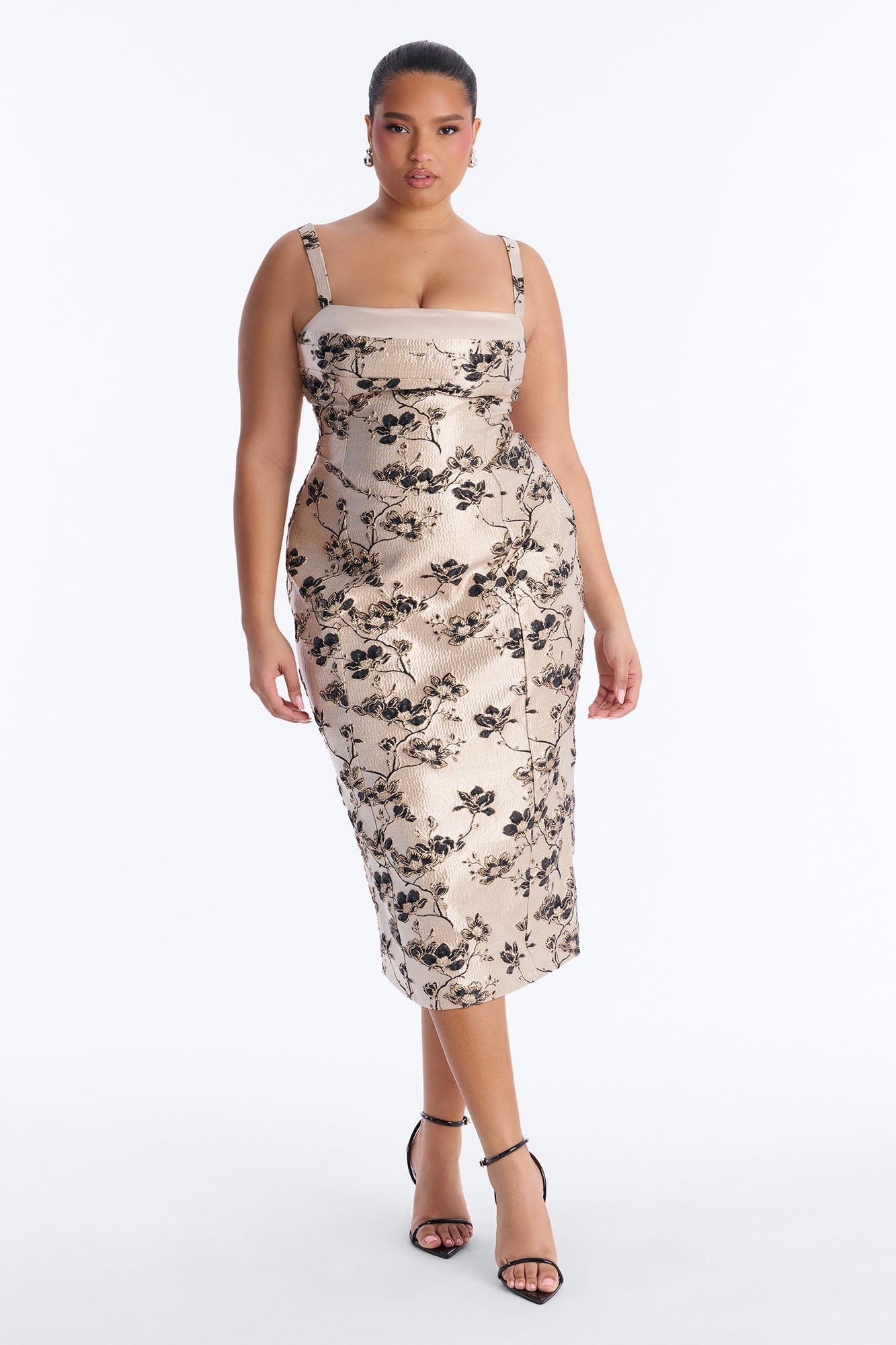 Aster Metallic Floral Jacquard Midi Dress - Taupe/combo image 5