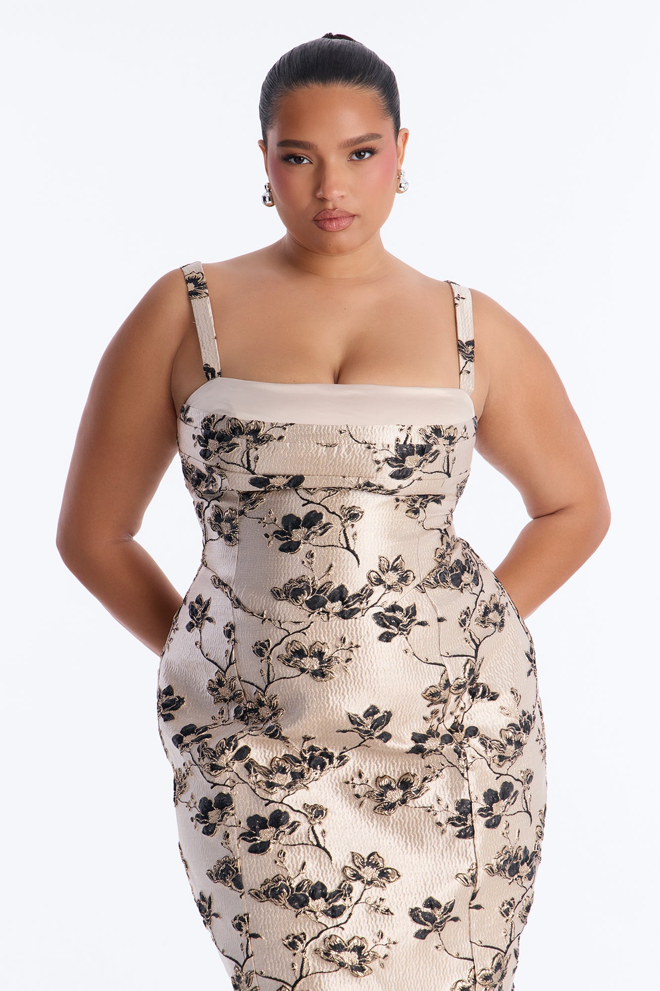 Aster Metallic Floral Jacquard Midi Dress - Taupe/combo image 6