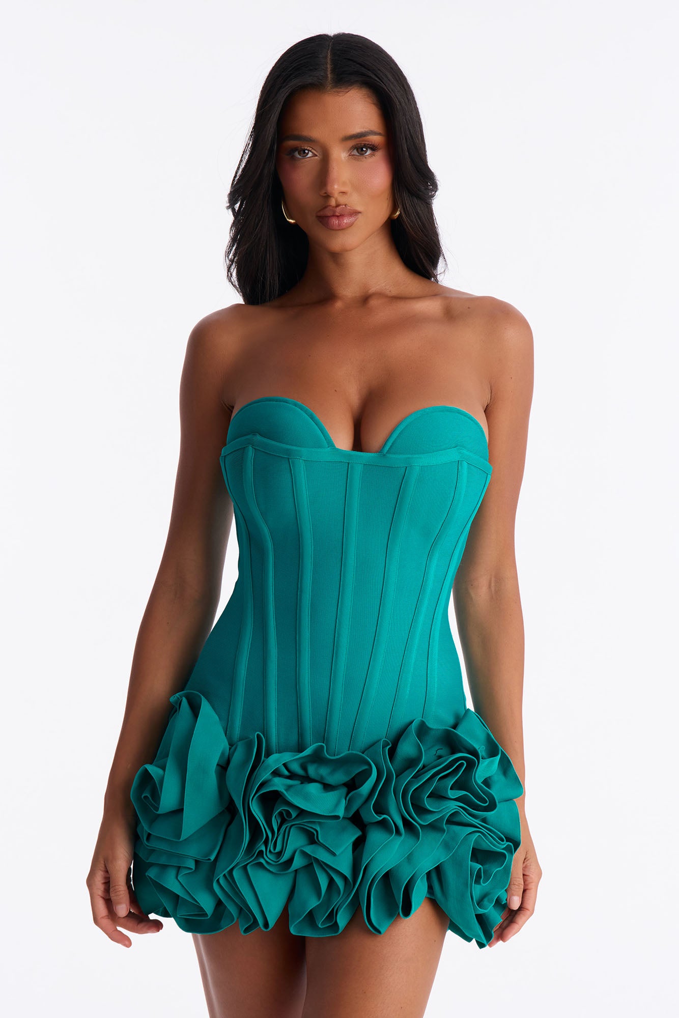 Blessed Beauty Ruffle Rosette Bandage Mini Dress - Turquoise image 2
