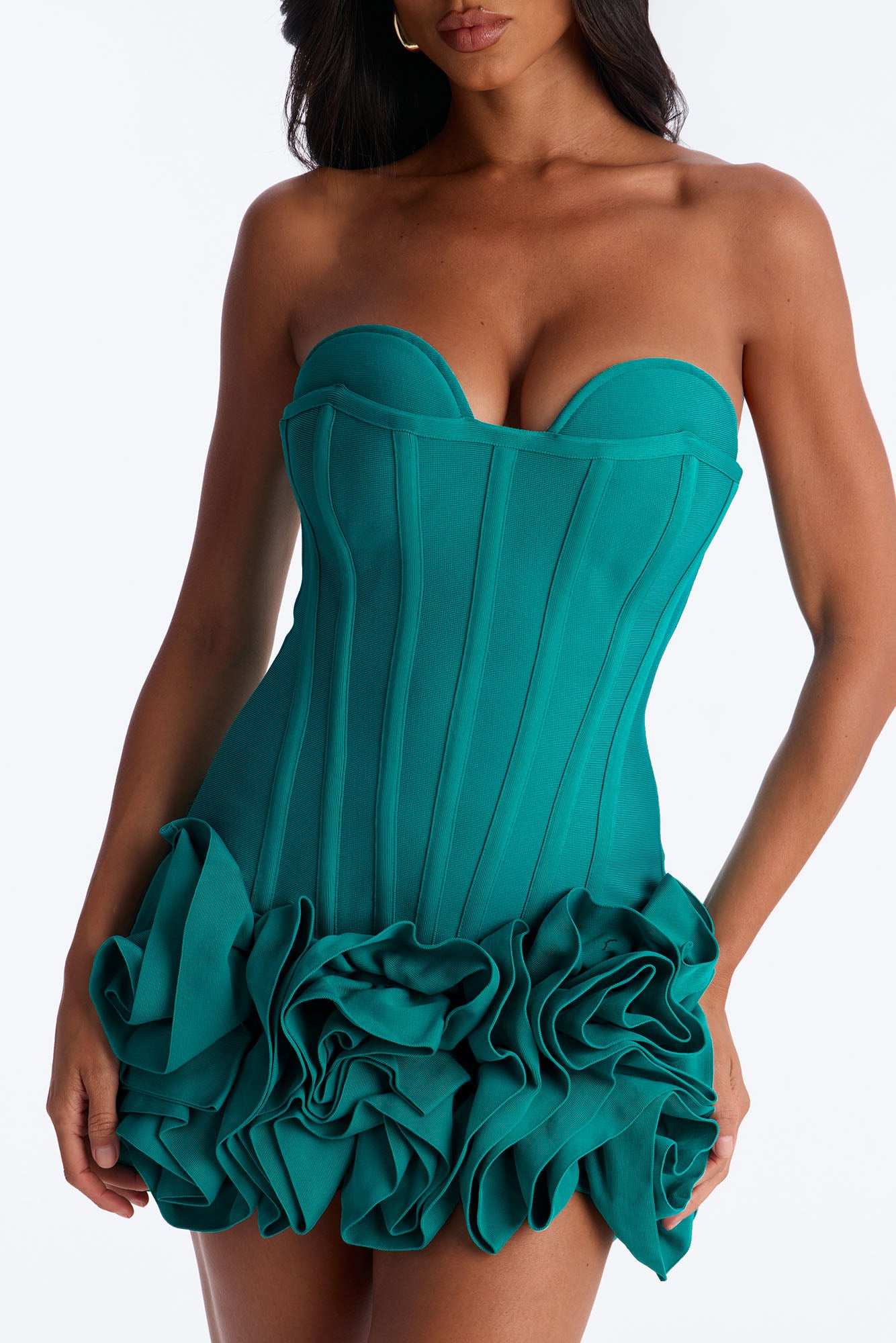 Blessed Beauty Ruffle Rosette Bandage Mini Dress - Turquoise image 3