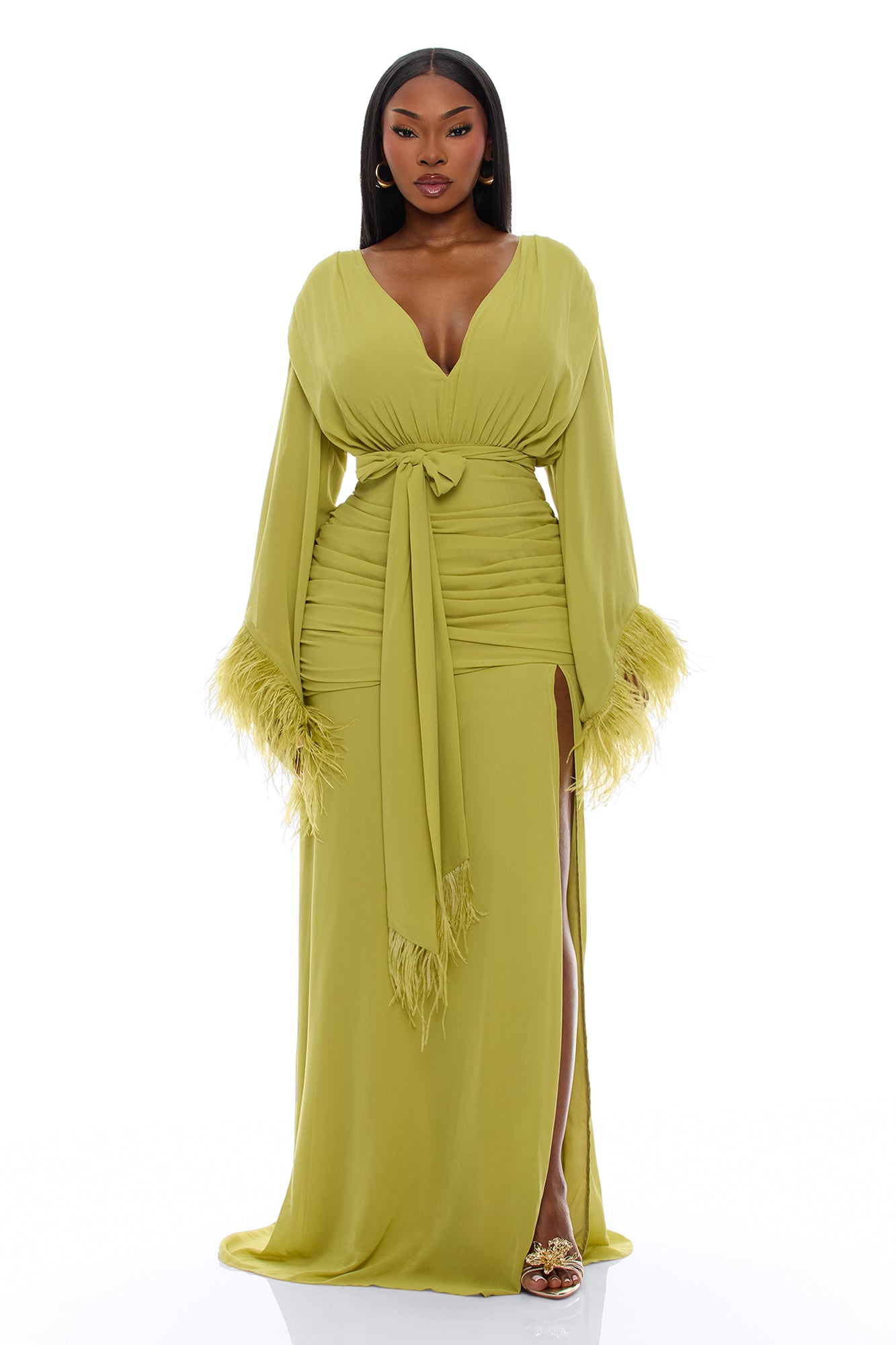 Daisey Feathered Chiffon Maxi Dress - Chartreuse image 5