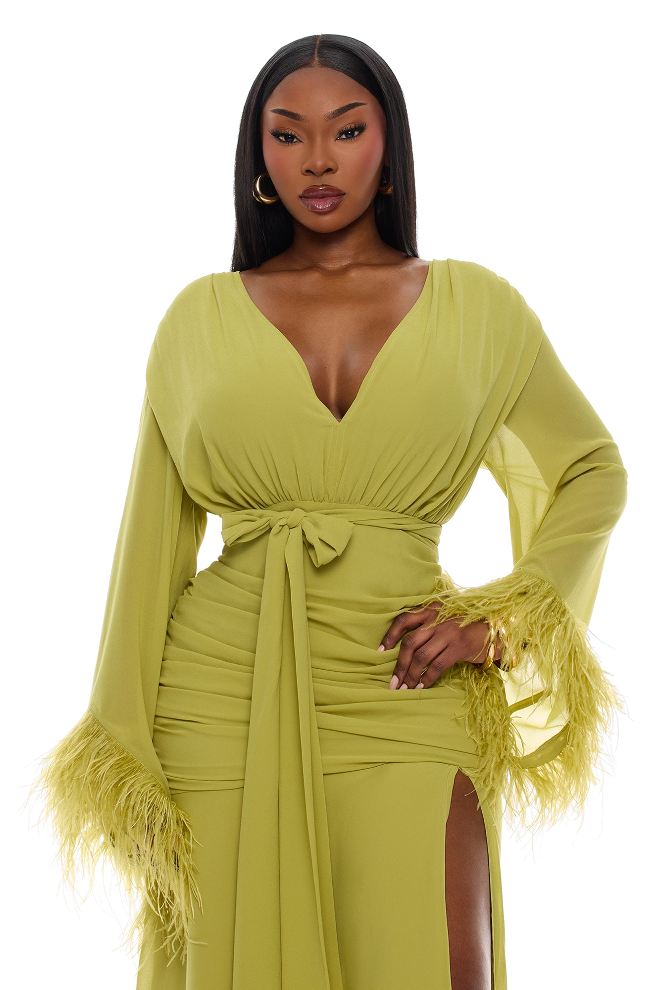 Daisey Feathered Chiffon Maxi Dress - Chartreuse image 6