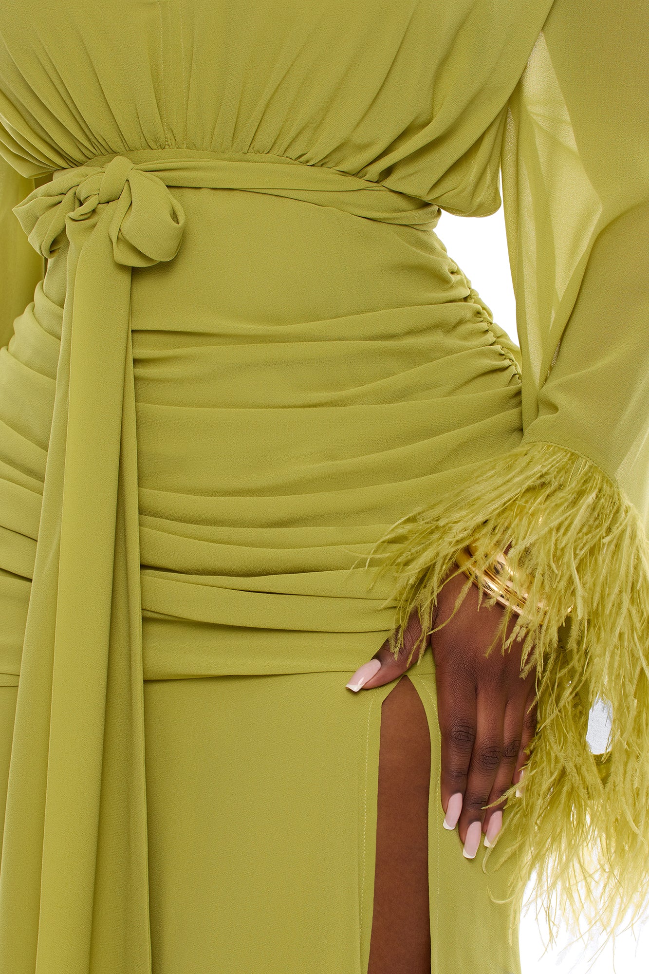 Daisey Feathered Chiffon Maxi Dress - Chartreuse image 7