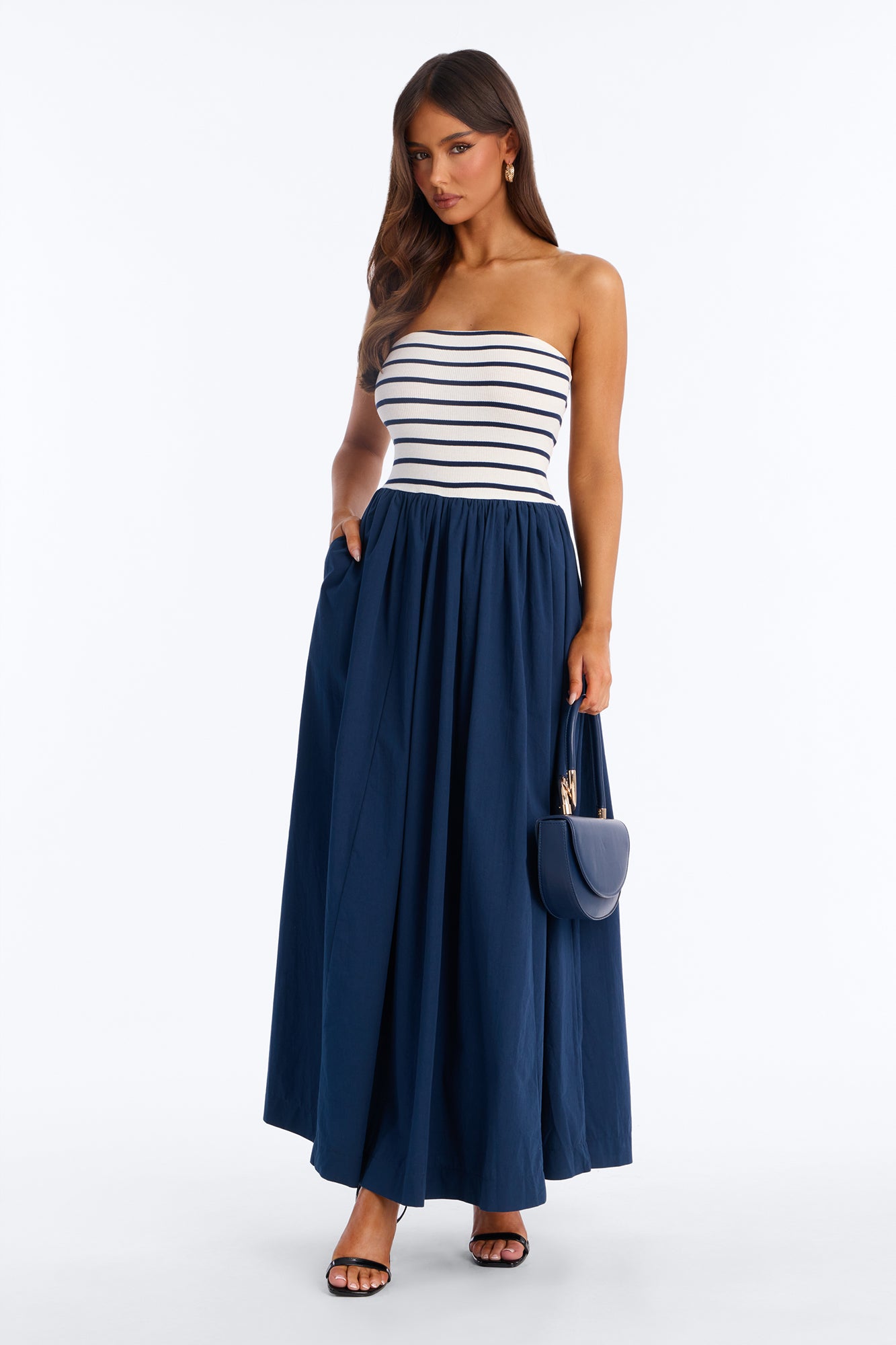 Kaia Strapless Poplin Maxi Dress - Navy/combo