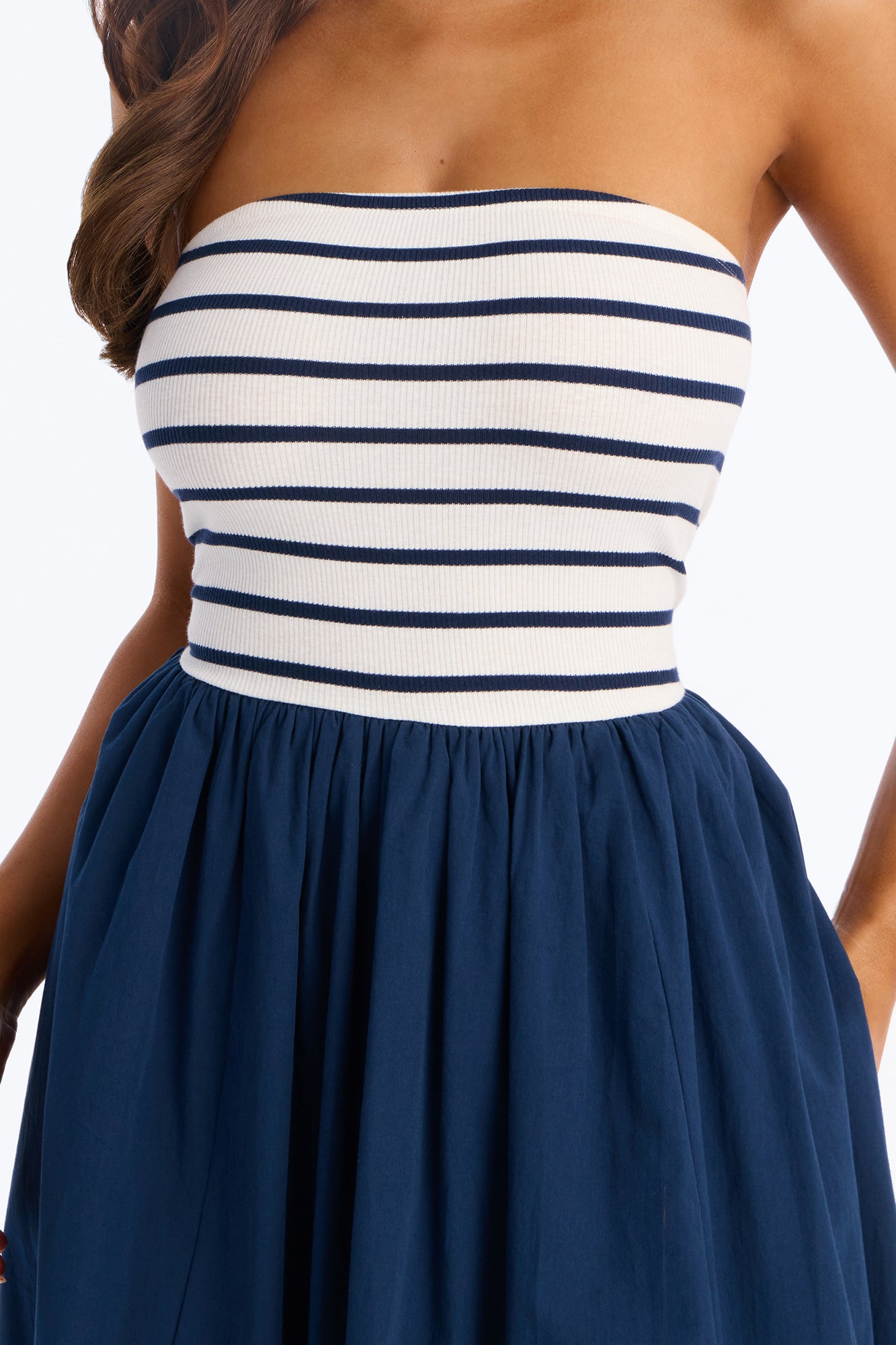 Kaia Strapless Poplin Maxi Dress - Navy/combo image 3