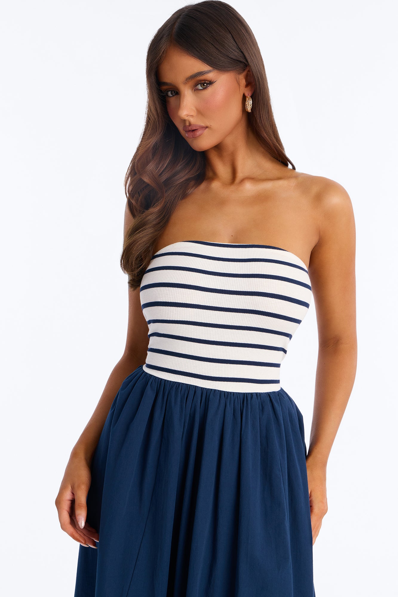 Kaia Strapless Poplin Maxi Dress - Navy/combo image 2
