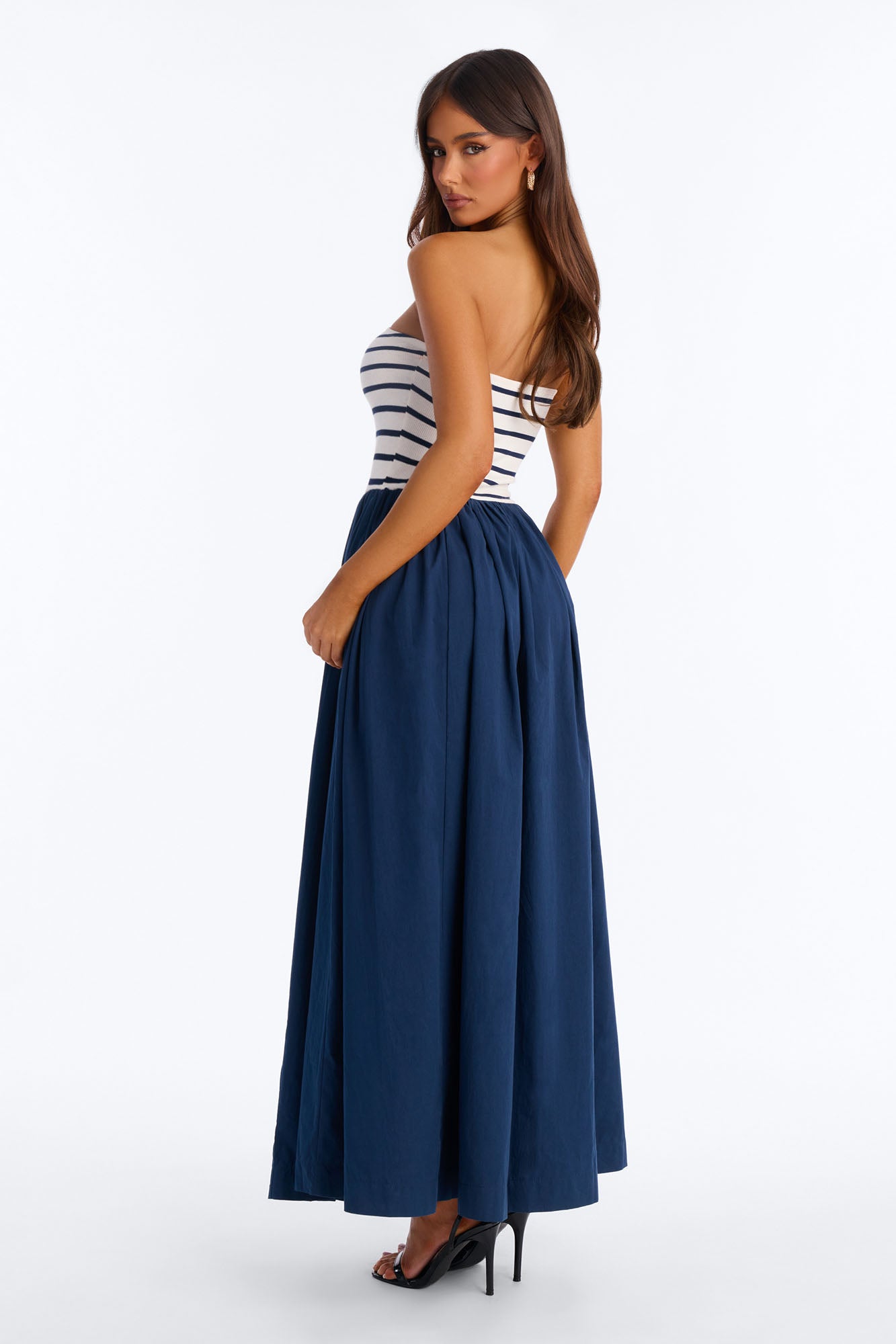 Kaia Strapless Poplin Maxi Dress - Navy/combo image 4