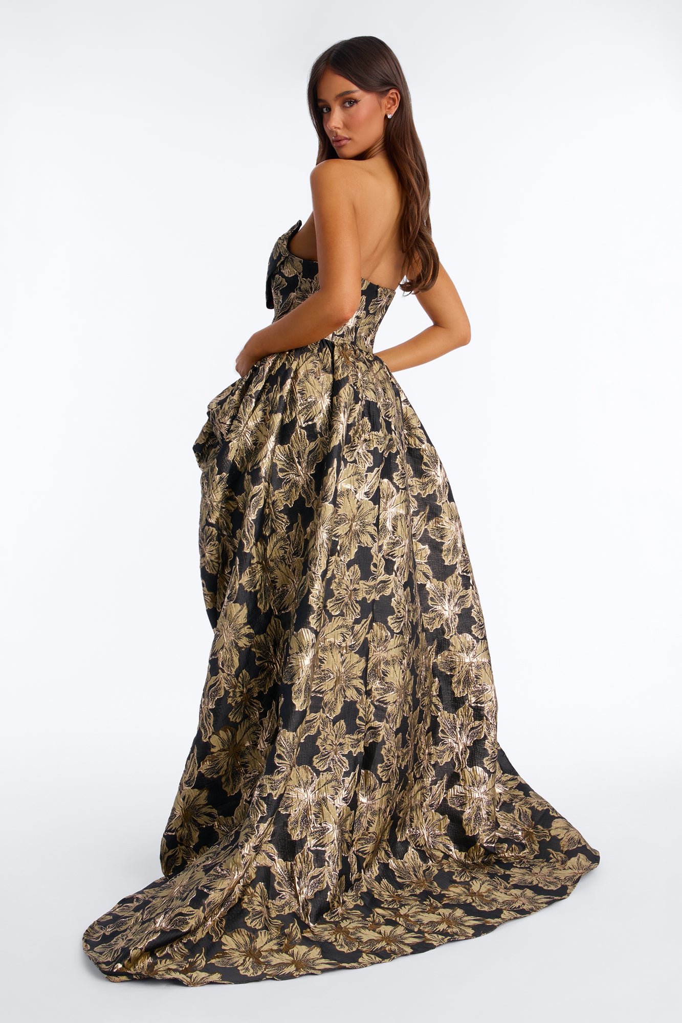 Ayla Strapless Jacquard Gown - Black/Gold image 4