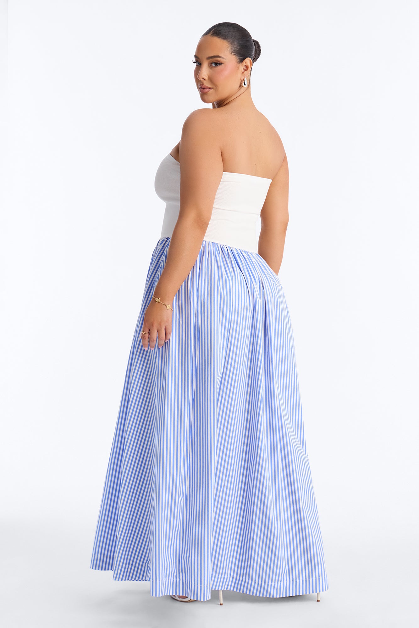Kaia Strapless Poplin Maxi Dress - White/Blue image 7