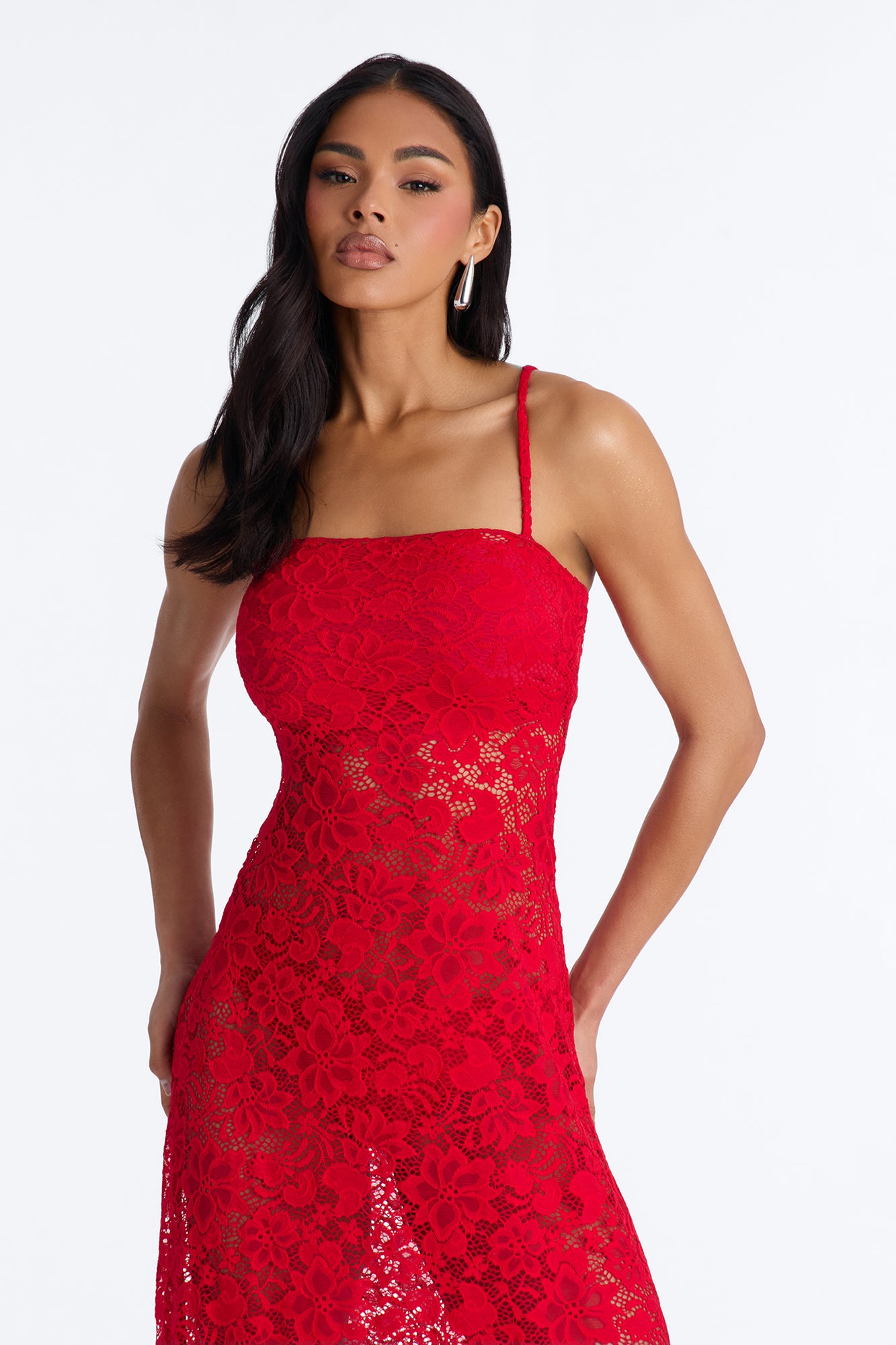 Jaylin Sheer Lace Maxi Dress - Red image 2