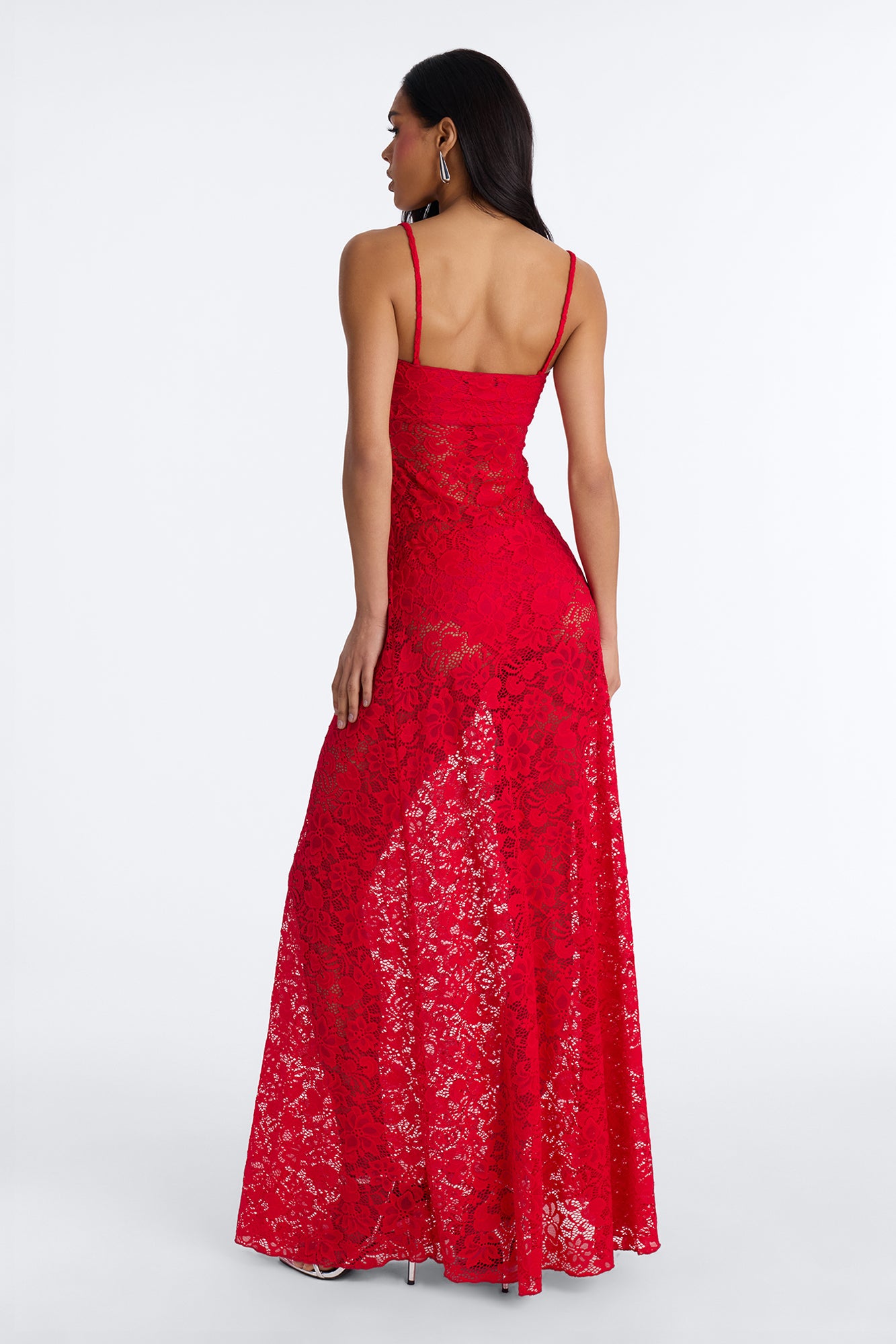 Jaylin Sheer Lace Maxi Dress - Red image 4