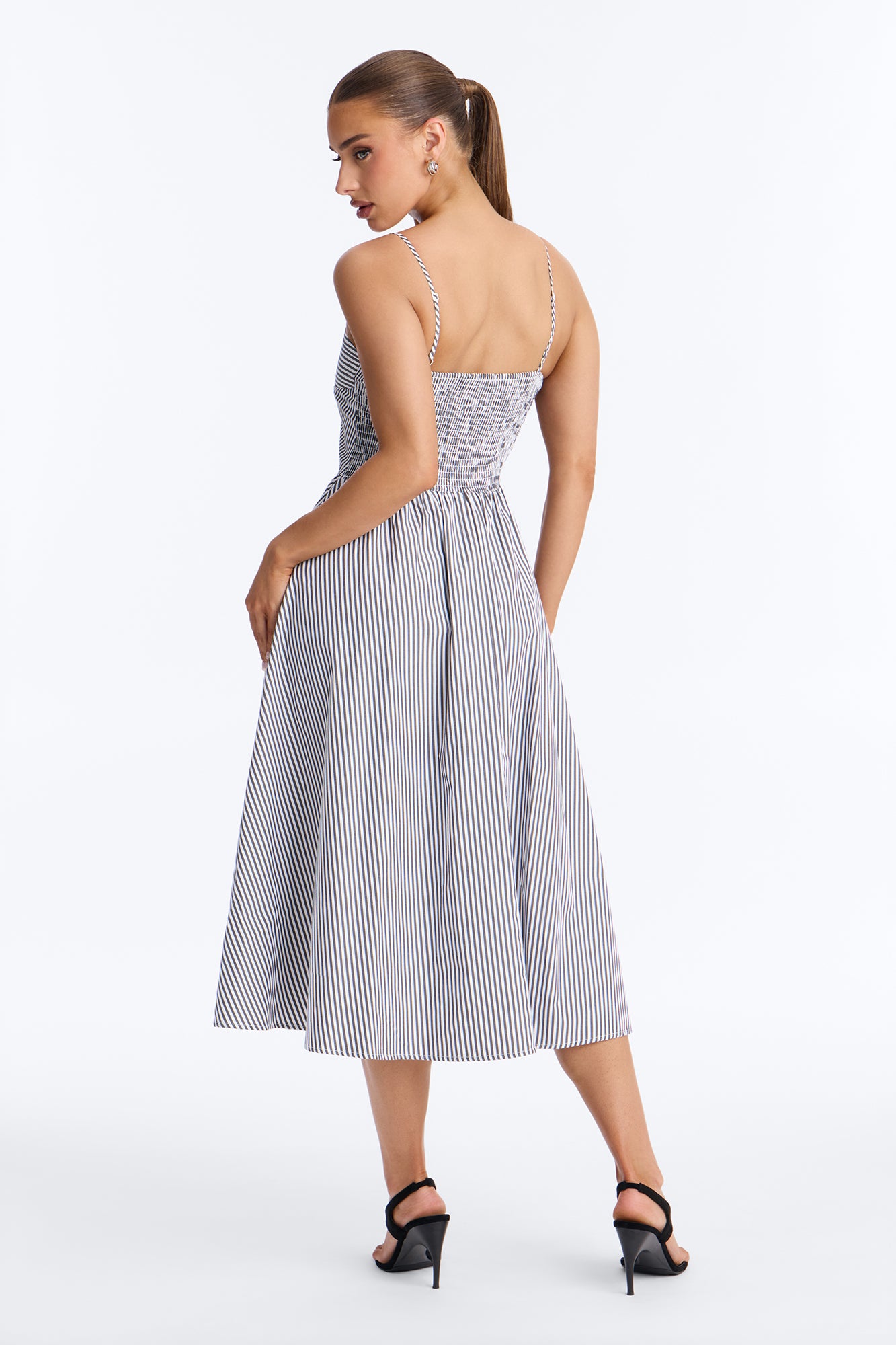Sadie Striped Poplin Midi Dress - Black/White image 3