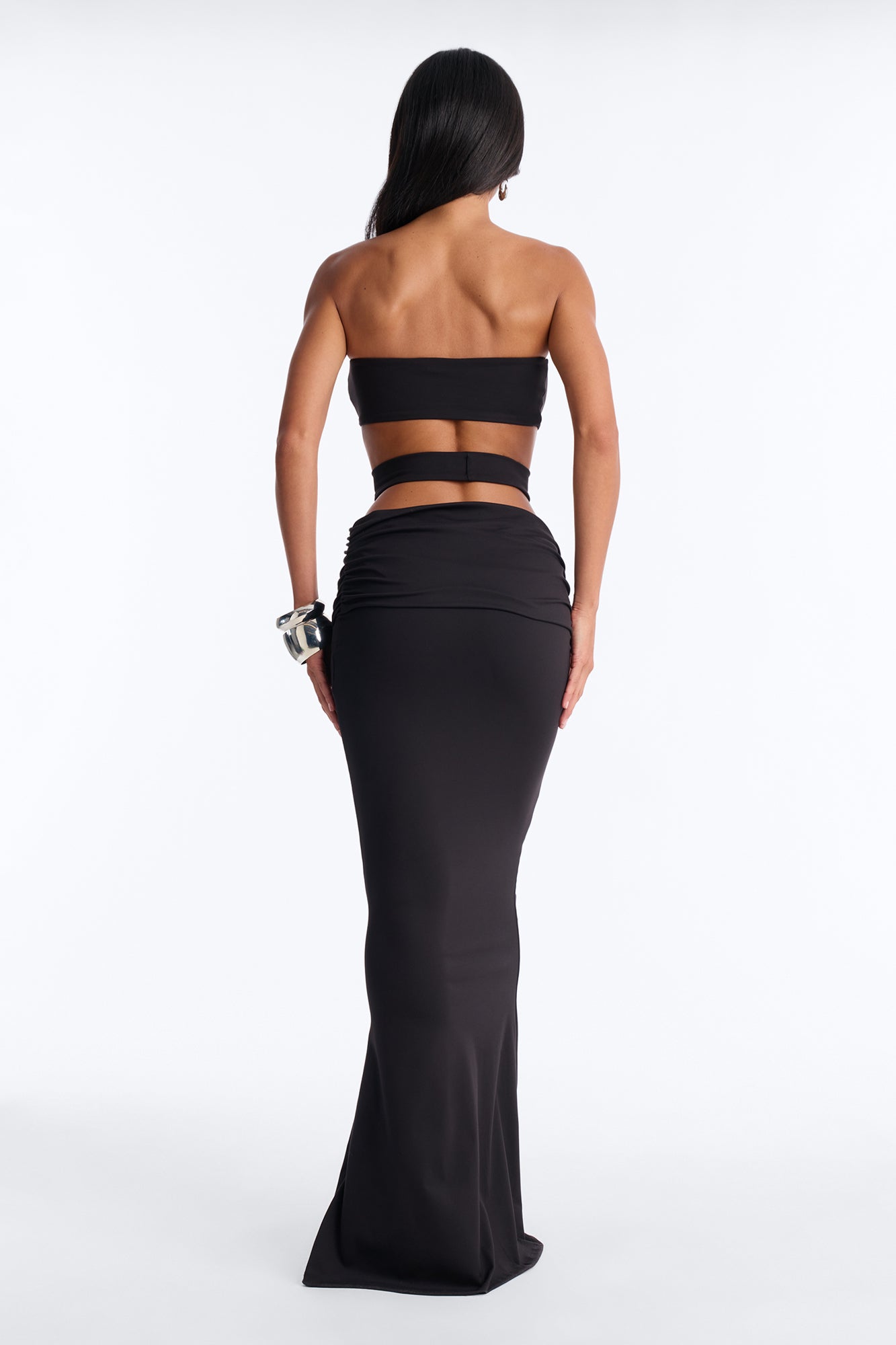 Bianca Matte Form Double Lined Fold Over Maxi Skirt Set - Black image 4