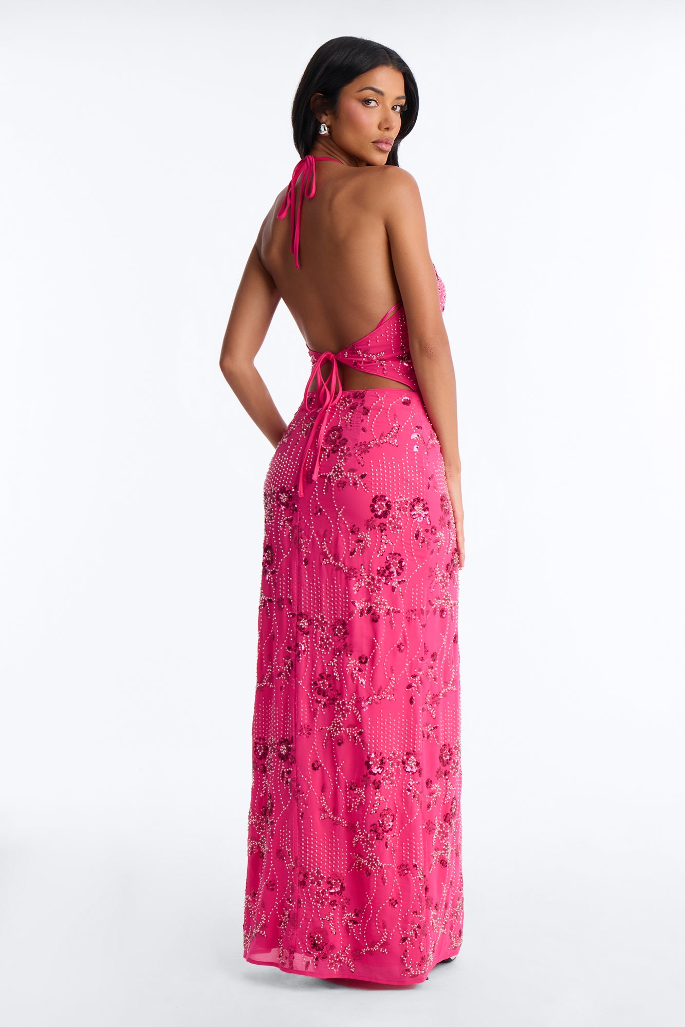 Rebecca Embellished Cut Out Maxi Dress - Hot Pink image 4