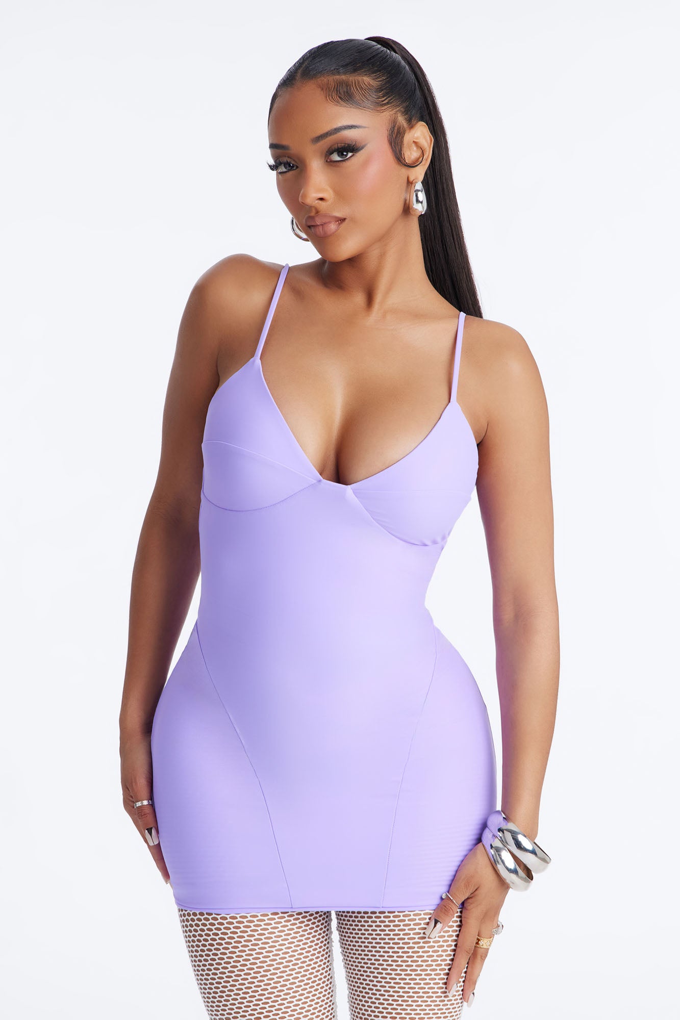 Roxy Form Double Lined Fishnet Mini Dress - Purple/combo image 3
