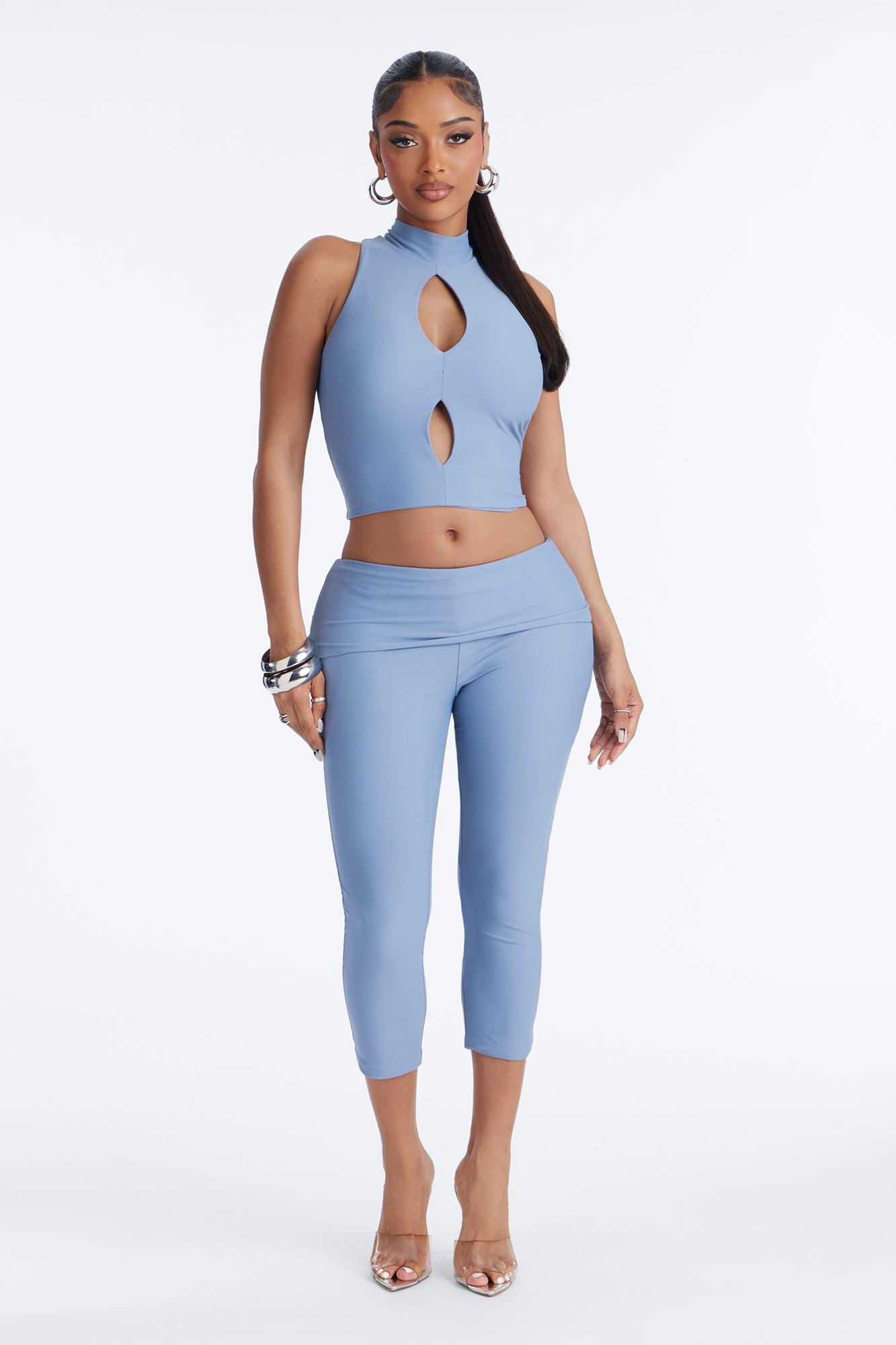 Roxy Form Double Lined Capri Pant Set - Dusty Blue