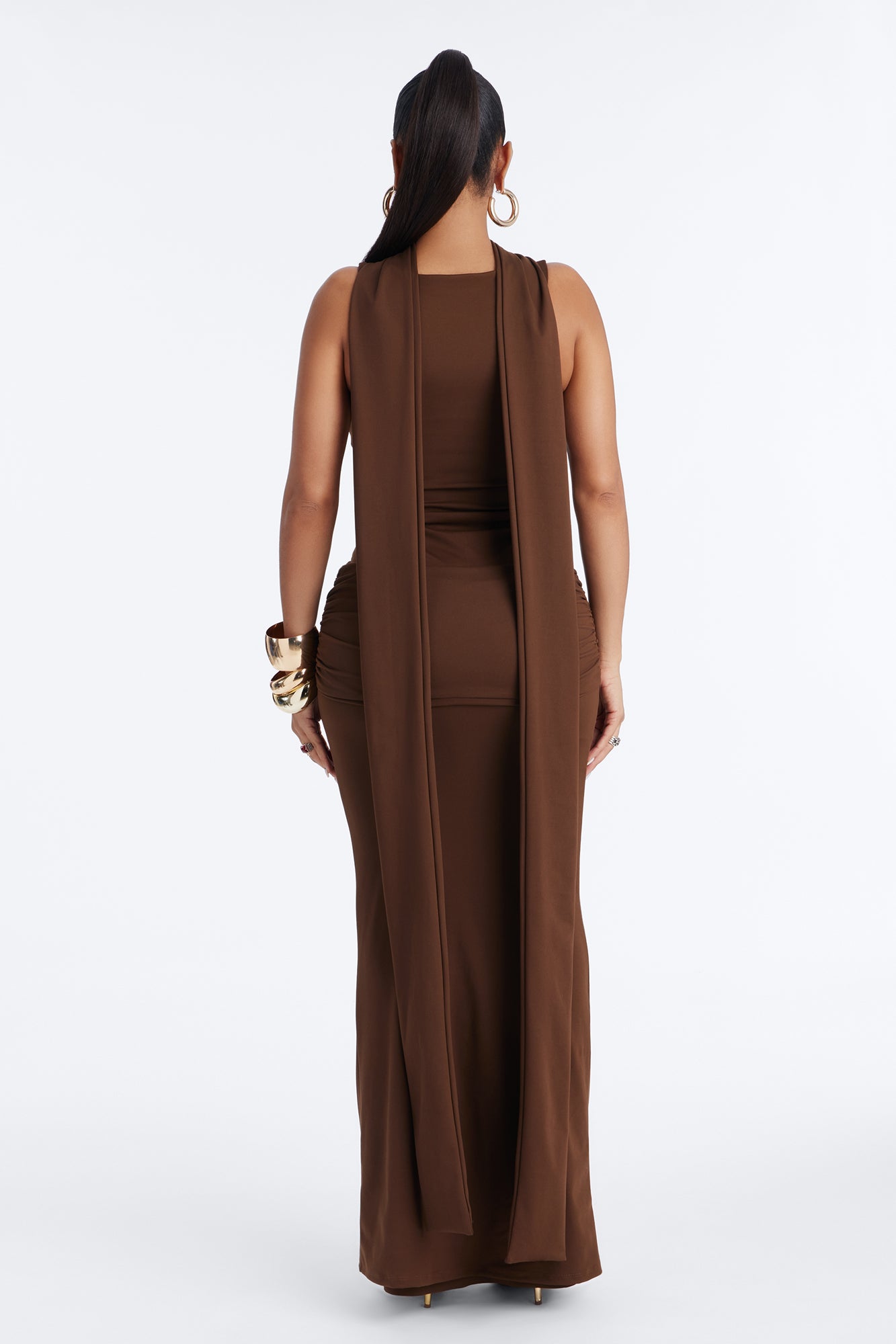 Bianca Matte Form Double Lined Neck Scarf Maxi Dress - Chocolate image 4