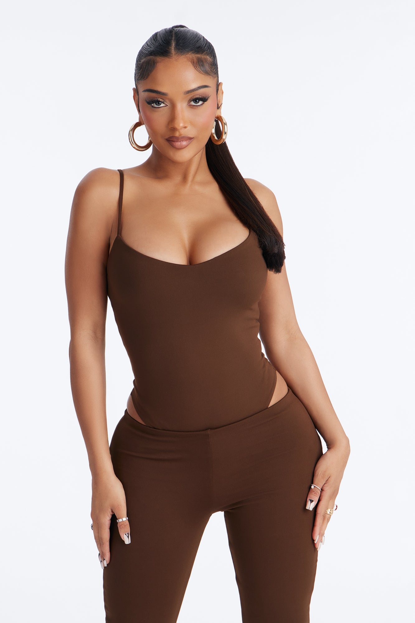 Bianca Matte Form Double Lined Low Rise Capri Set - Chocolate image 3