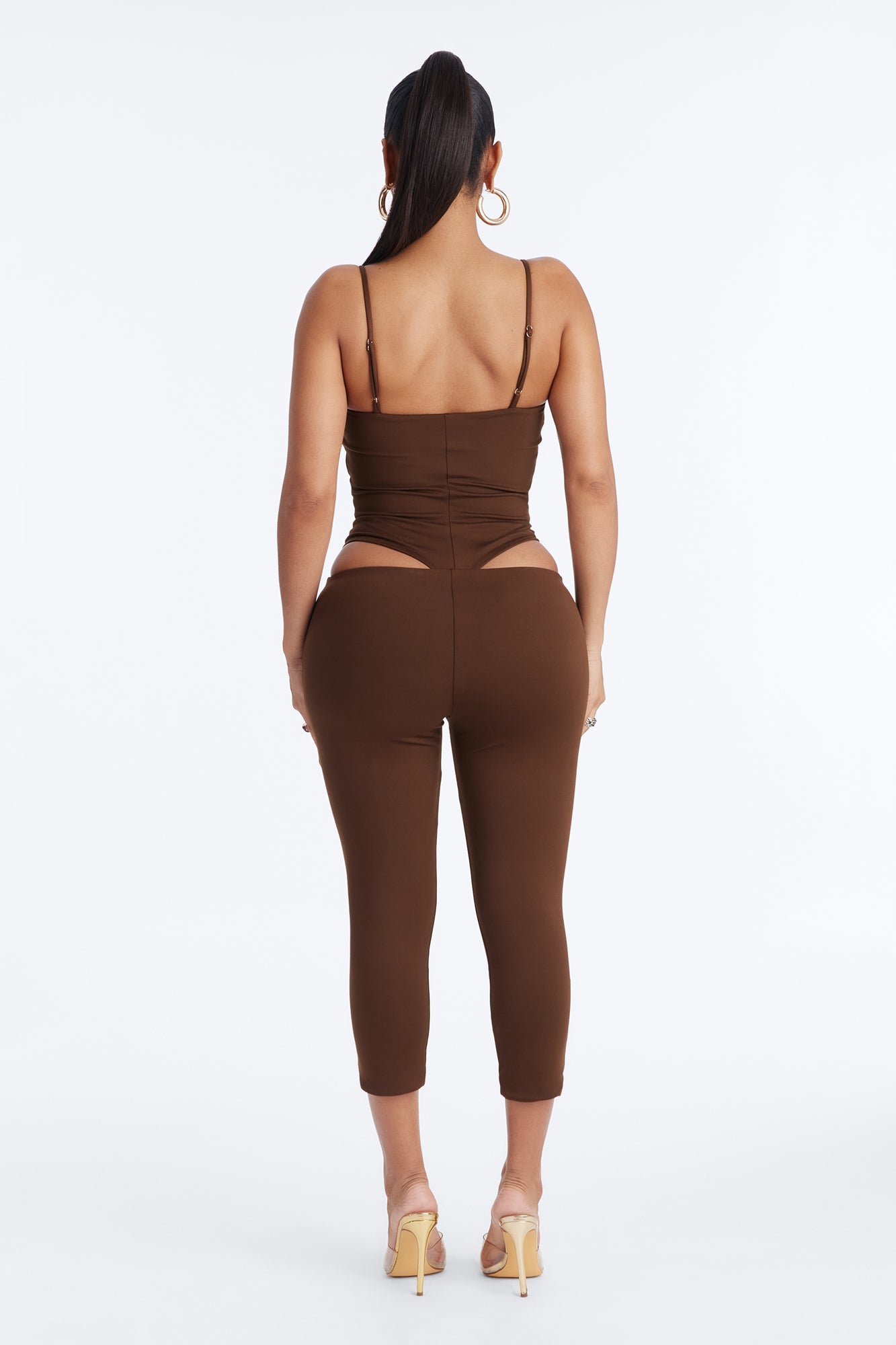 Bianca Matte Form Double Lined Low Rise Capri Set - Chocolate image 4