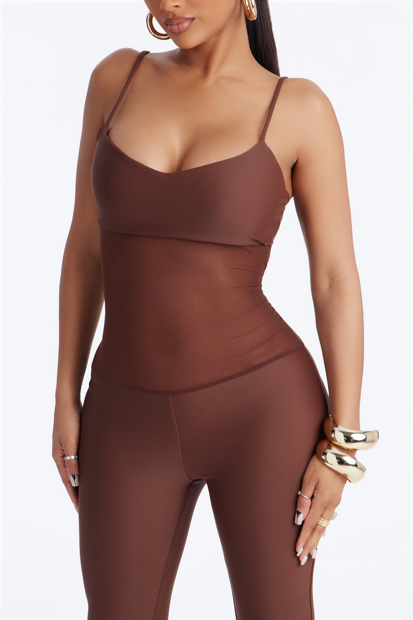 Roxy Form Double Lined Mesh Capri Jumpsuit - Chocolate image 3