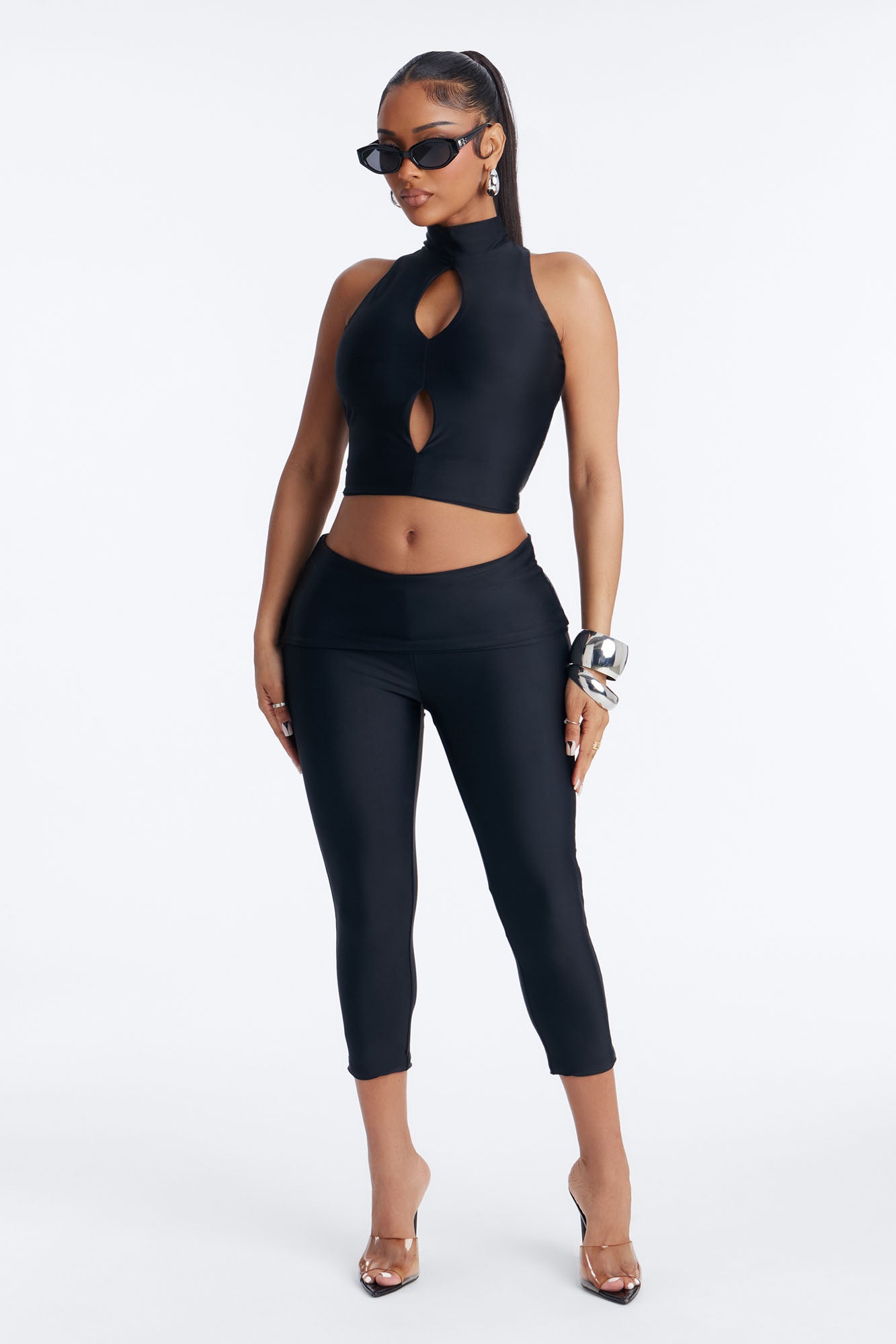 Roxy Form Double Lined Capri Pant Set - Black