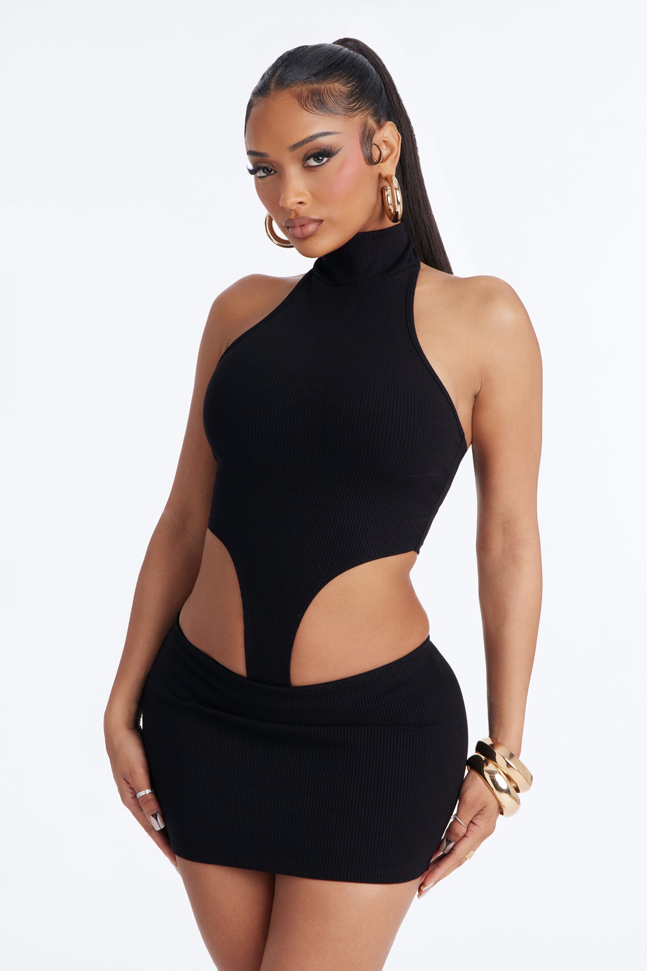 Shayla Snatched High Neck Mini Skirt Set - Black image 2