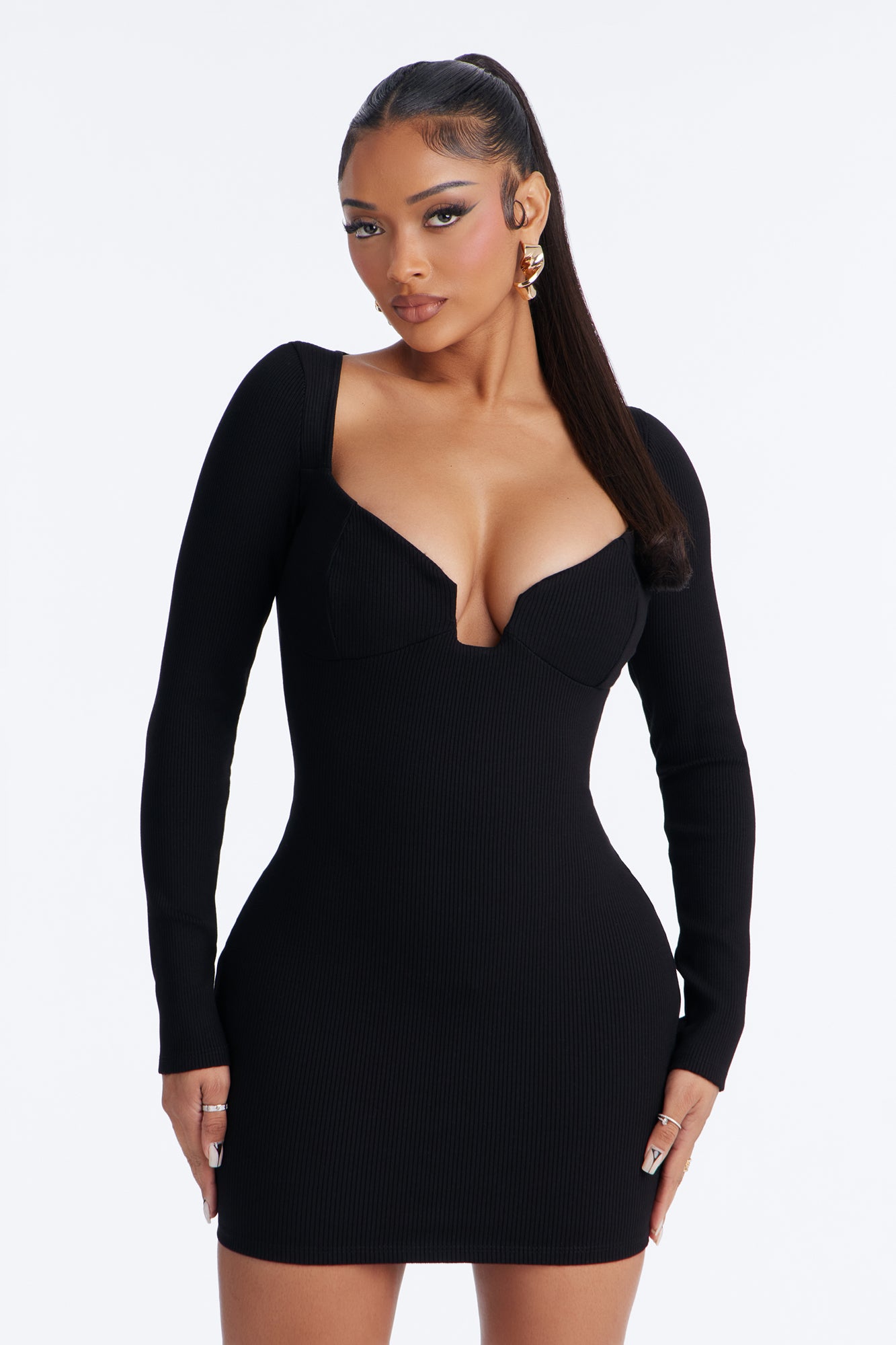 Scarlett Snatched Long Sleeve Mini Dress - Black image 2