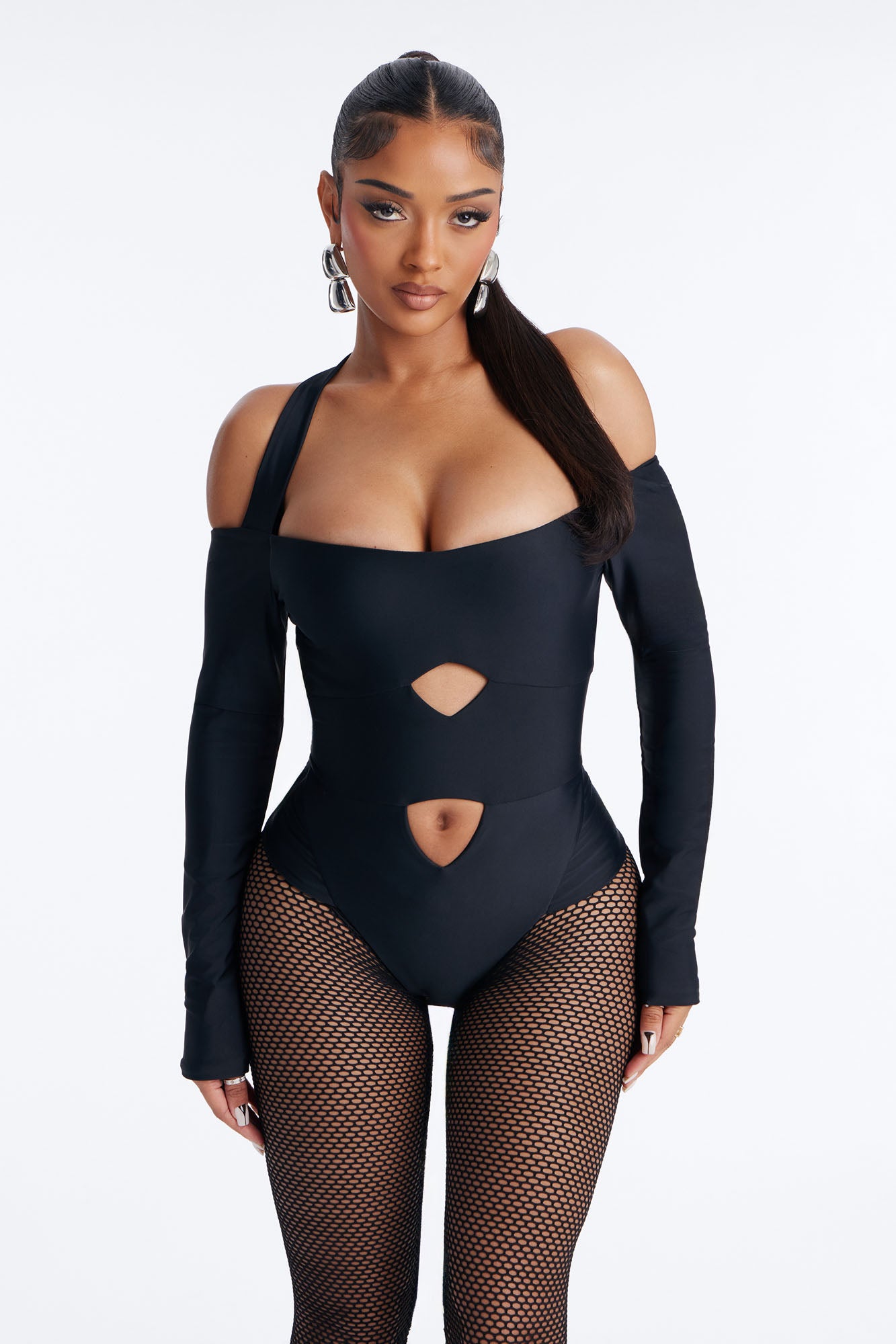 Roxy Form Double Lined Bodysuit Fishnet Set - Black image 2