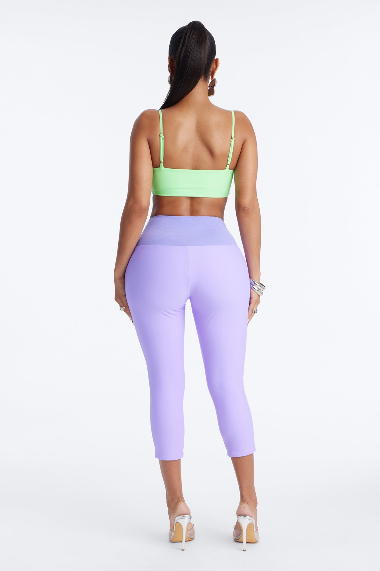Roxy Form Double Lined Bra Top Capri Pant Set - Purple/Green image 4
