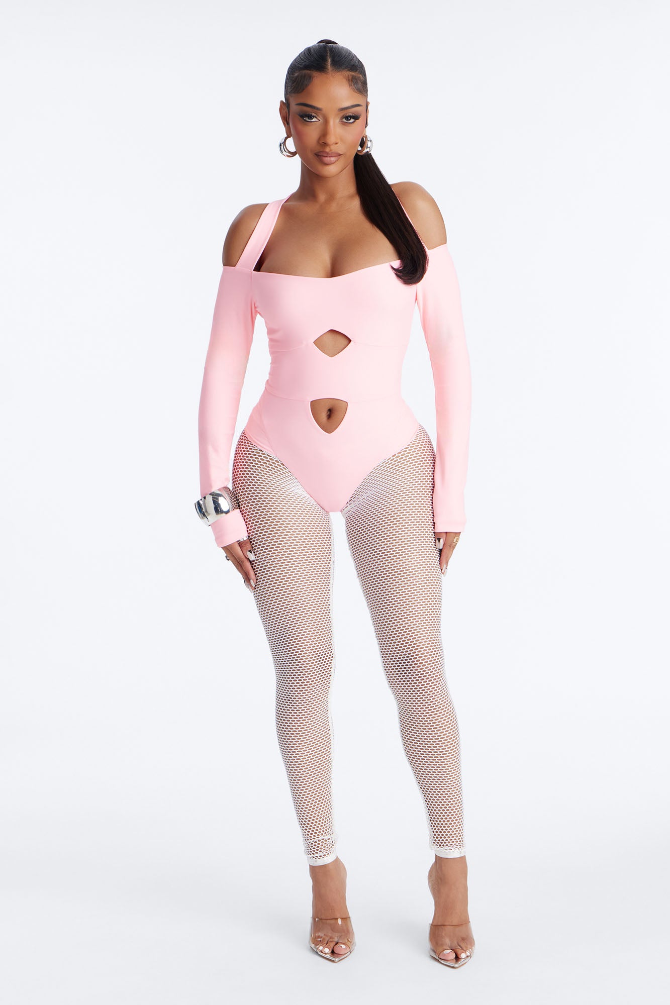 Roxy Form Double Lined Bodysuit Fishnet Set - Pink/combo
