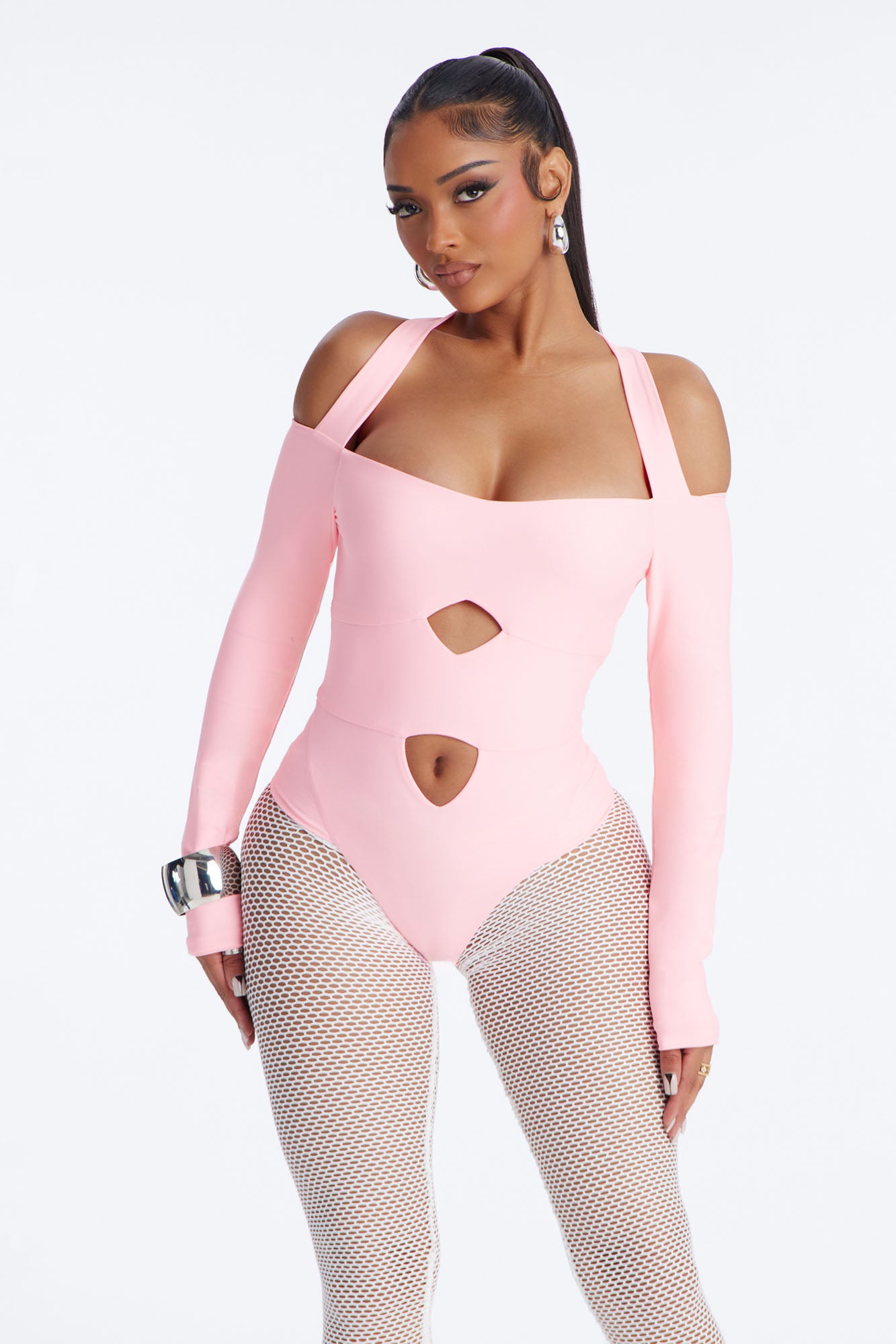 Roxy Form Double Lined Bodysuit Fishnet Set - Pink/combo image 2