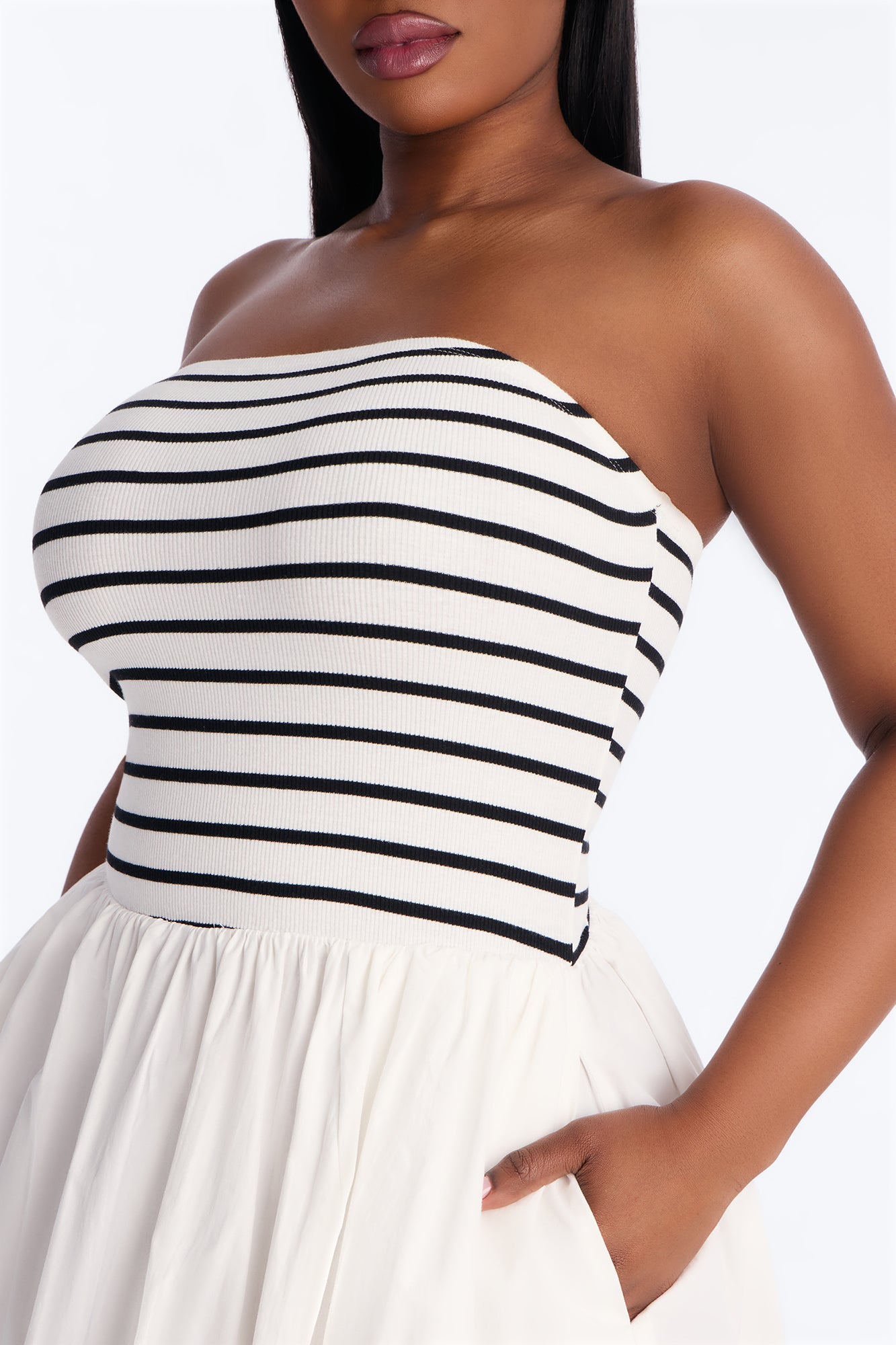 Reagan Strapless Striped Mini Dress - White/Black image 7