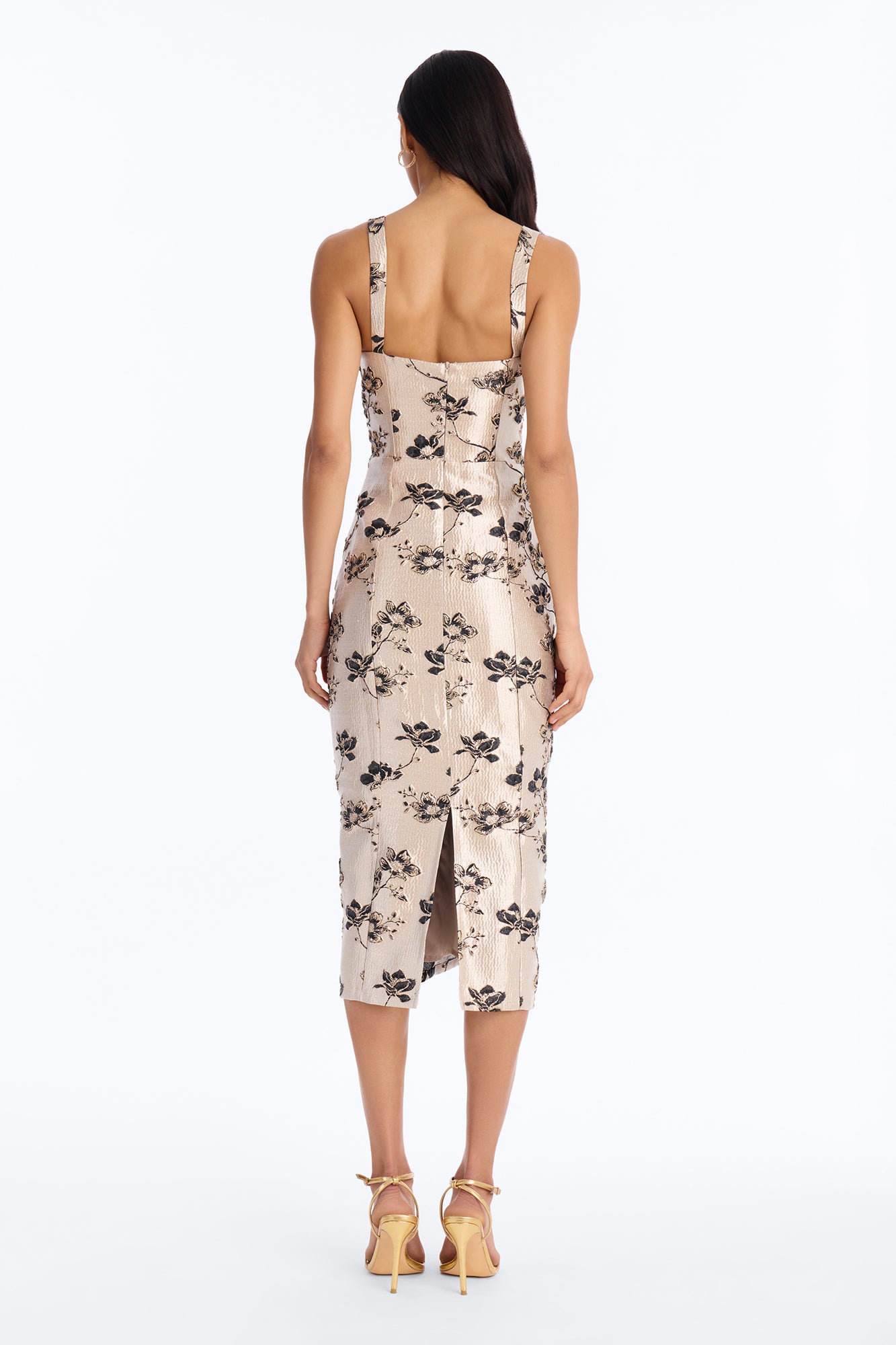 Aster Metallic Floral Jacquard Midi Dress - Taupe/combo image 4