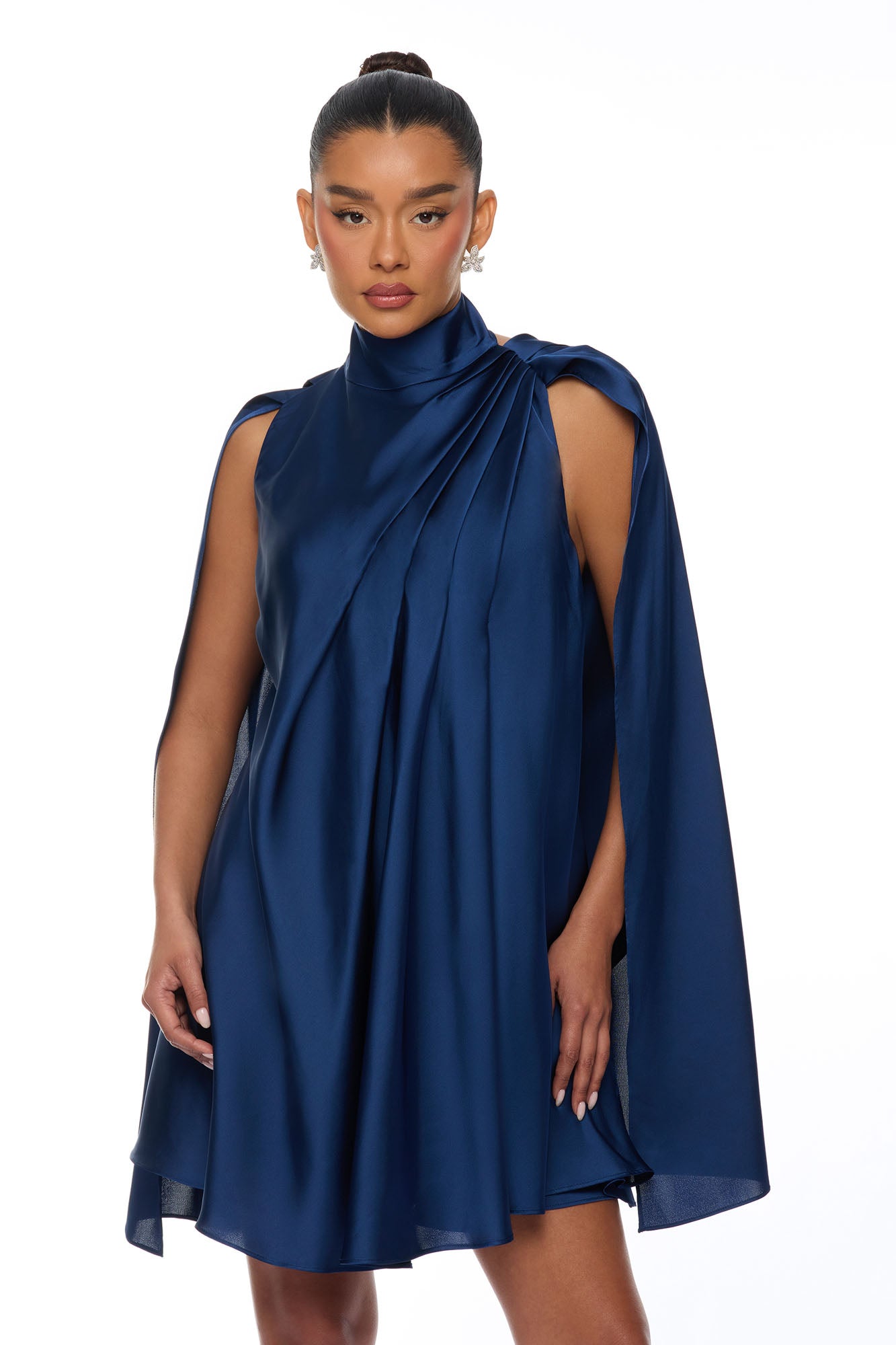 Rachelle Draped Satin Mini Dress - Navy
