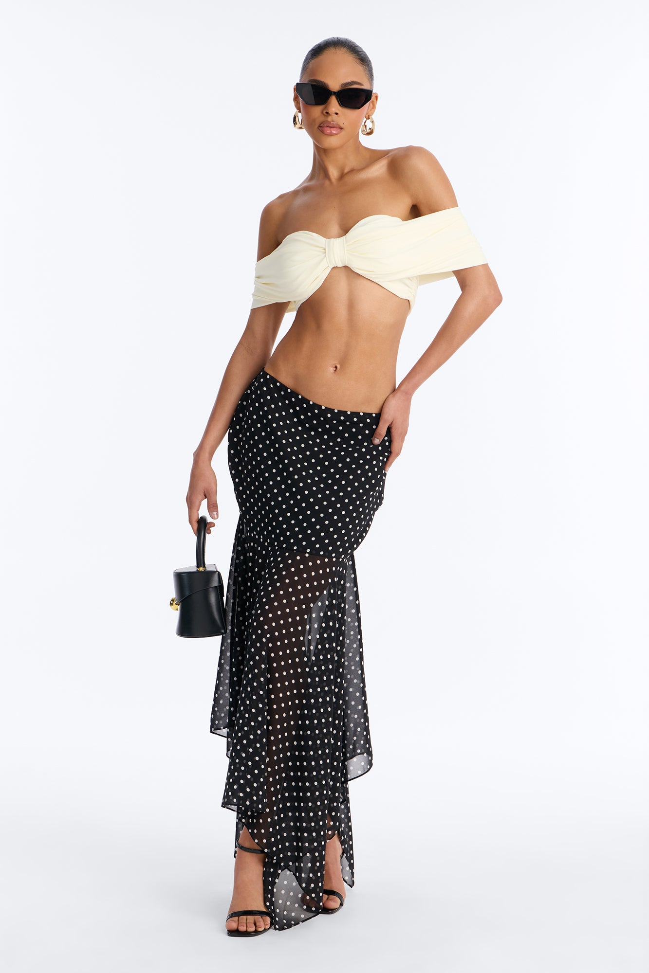 Nina Off Shoulder Ruched Crop Top - Cream image 2