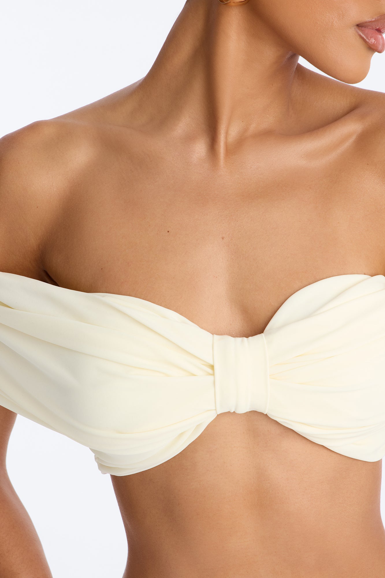 Nina Off Shoulder Ruched Crop Top - Cream image 3