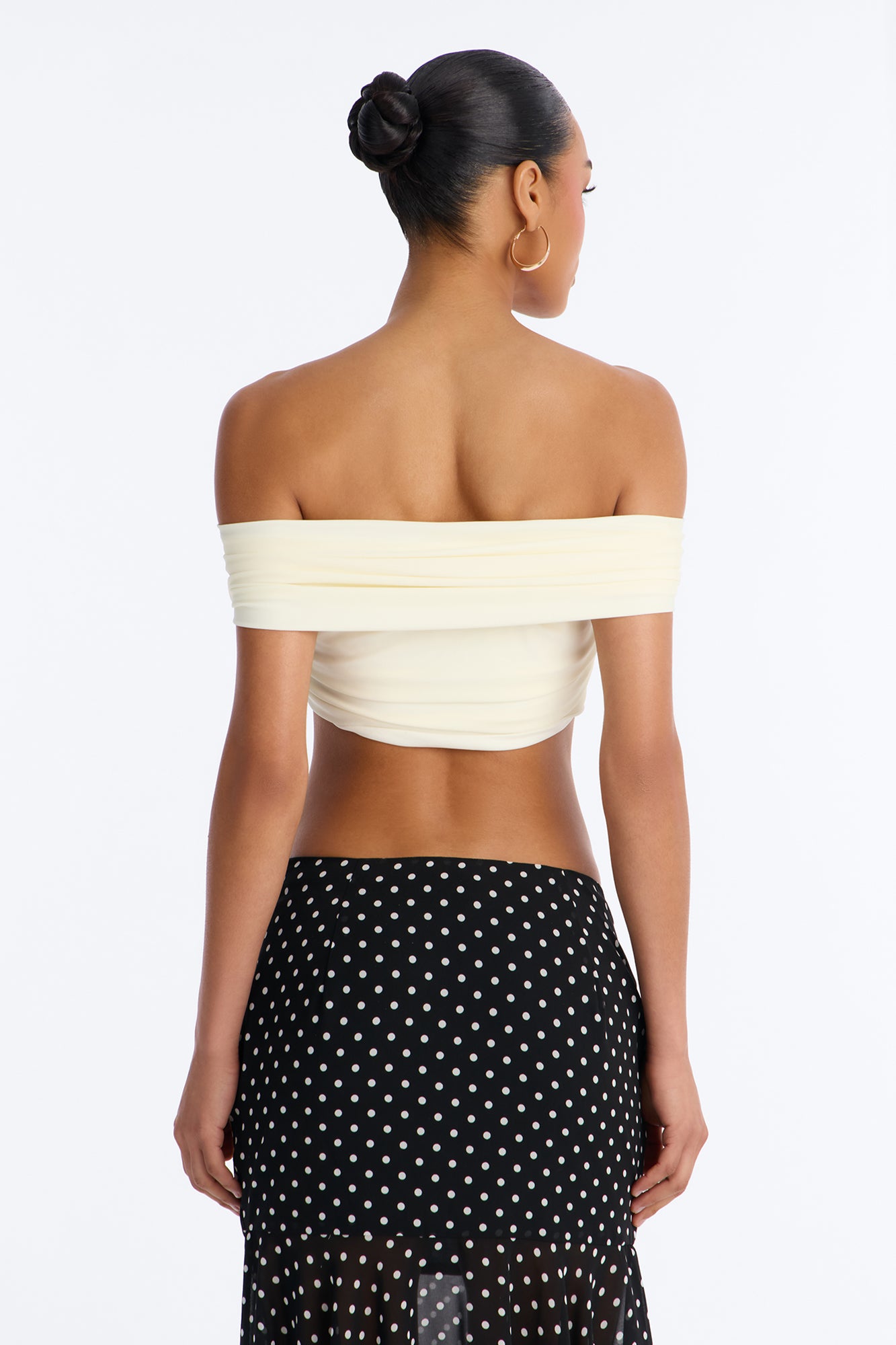 Nina Off Shoulder Ruched Crop Top - Cream image 4