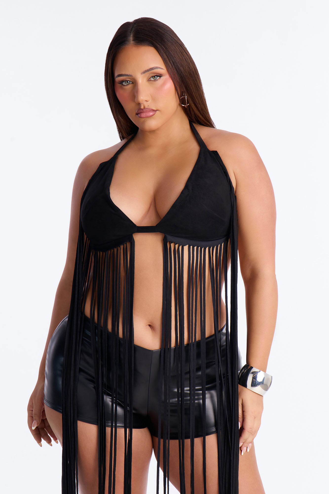 Stay Dramatic Fringe Halter Top - Black image 4