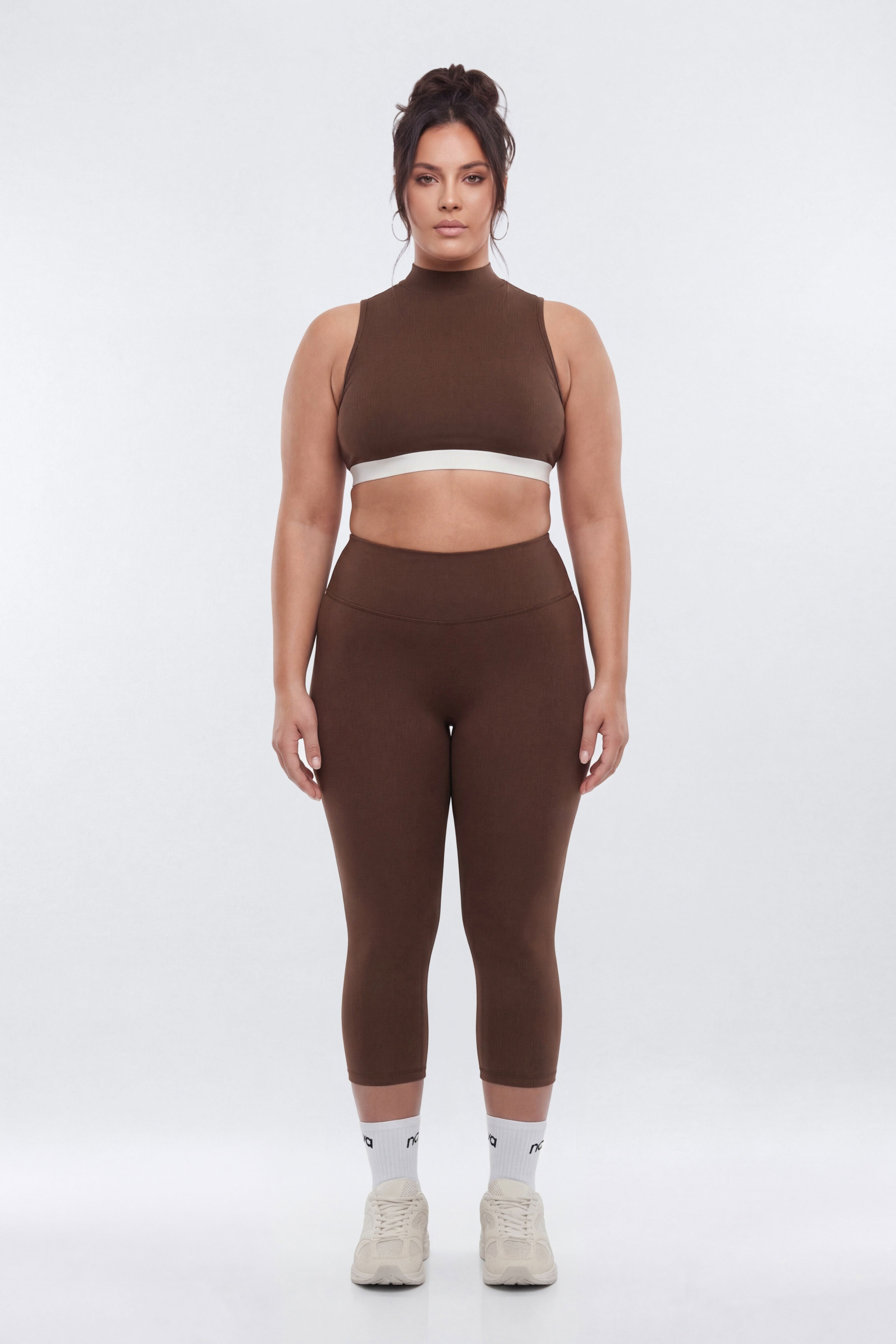CloudForm™ High Neck Contrast Sports Top - Brown Combo image 6
