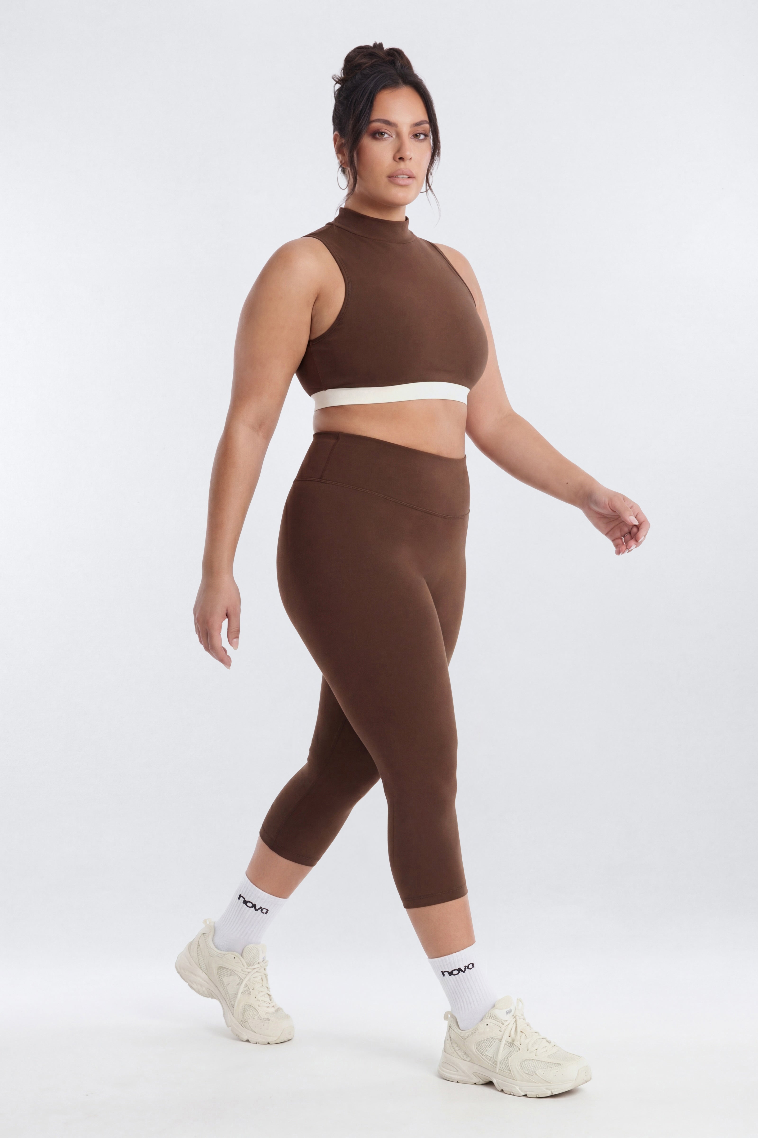 CloudForm™ High Neck Contrast Sports Top - Brown Combo image 7