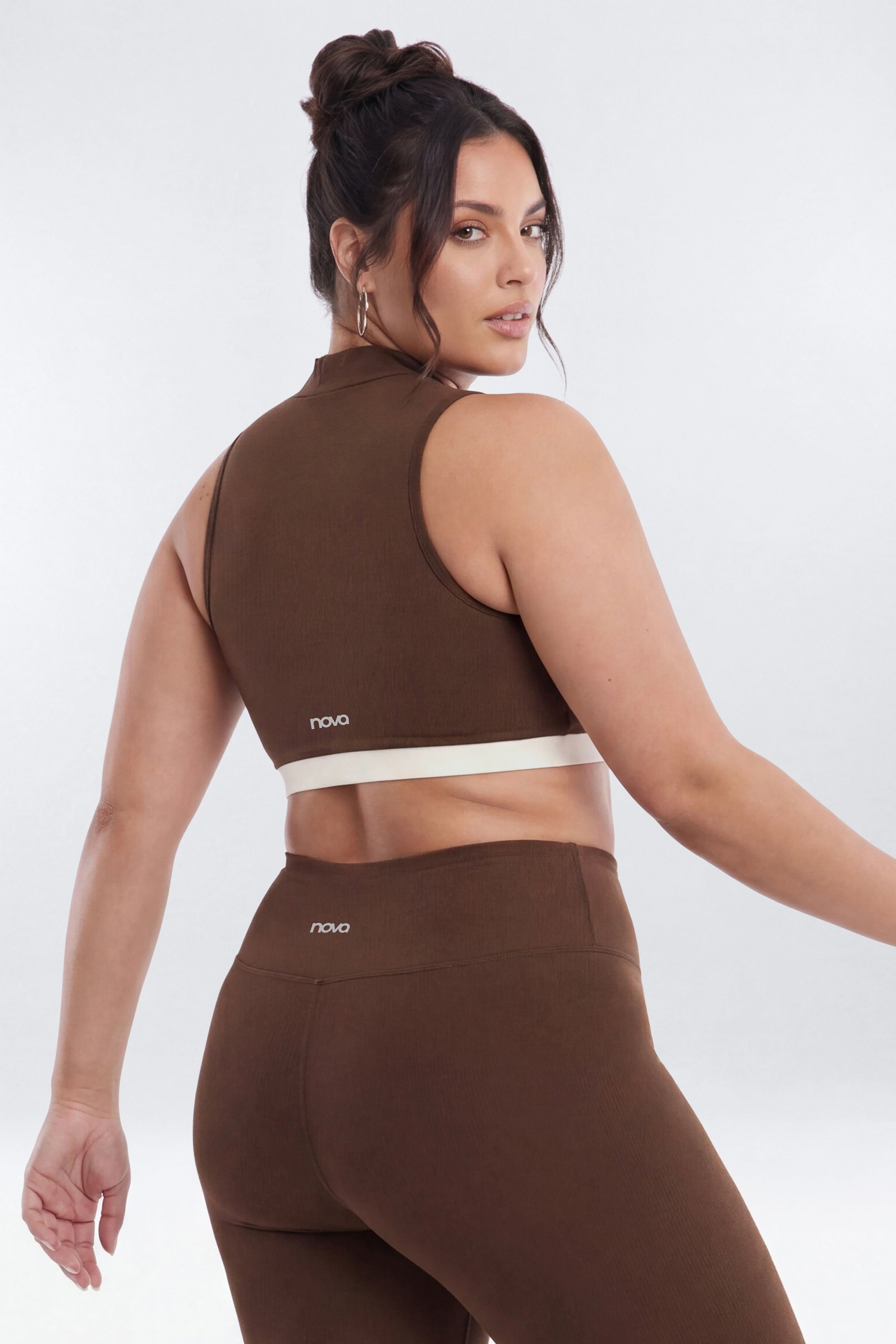 CloudForm™ High Neck Contrast Sports Top - Brown Combo image 8