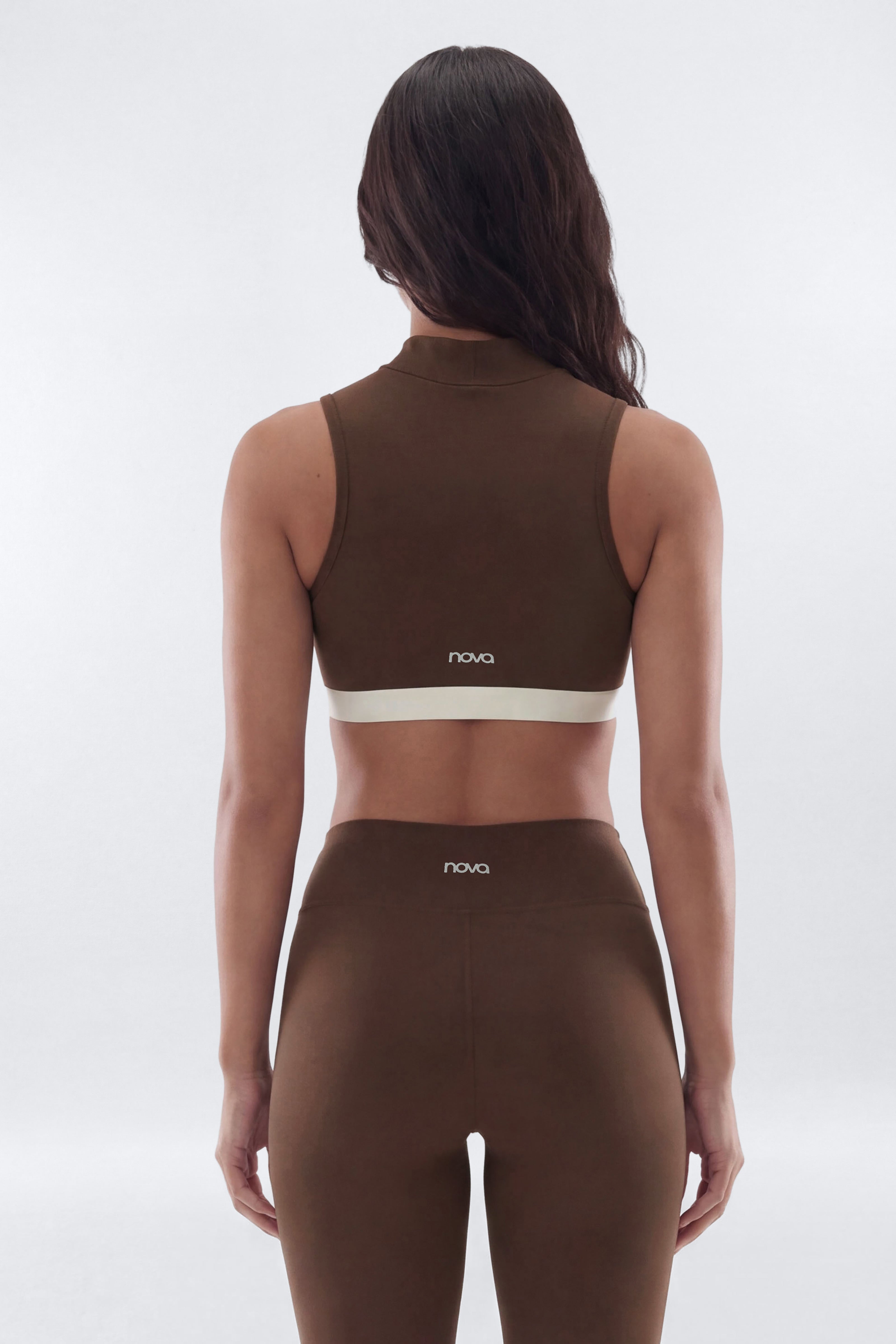 CloudForm™ High Neck Contrast Sports Top - Brown Combo image 3