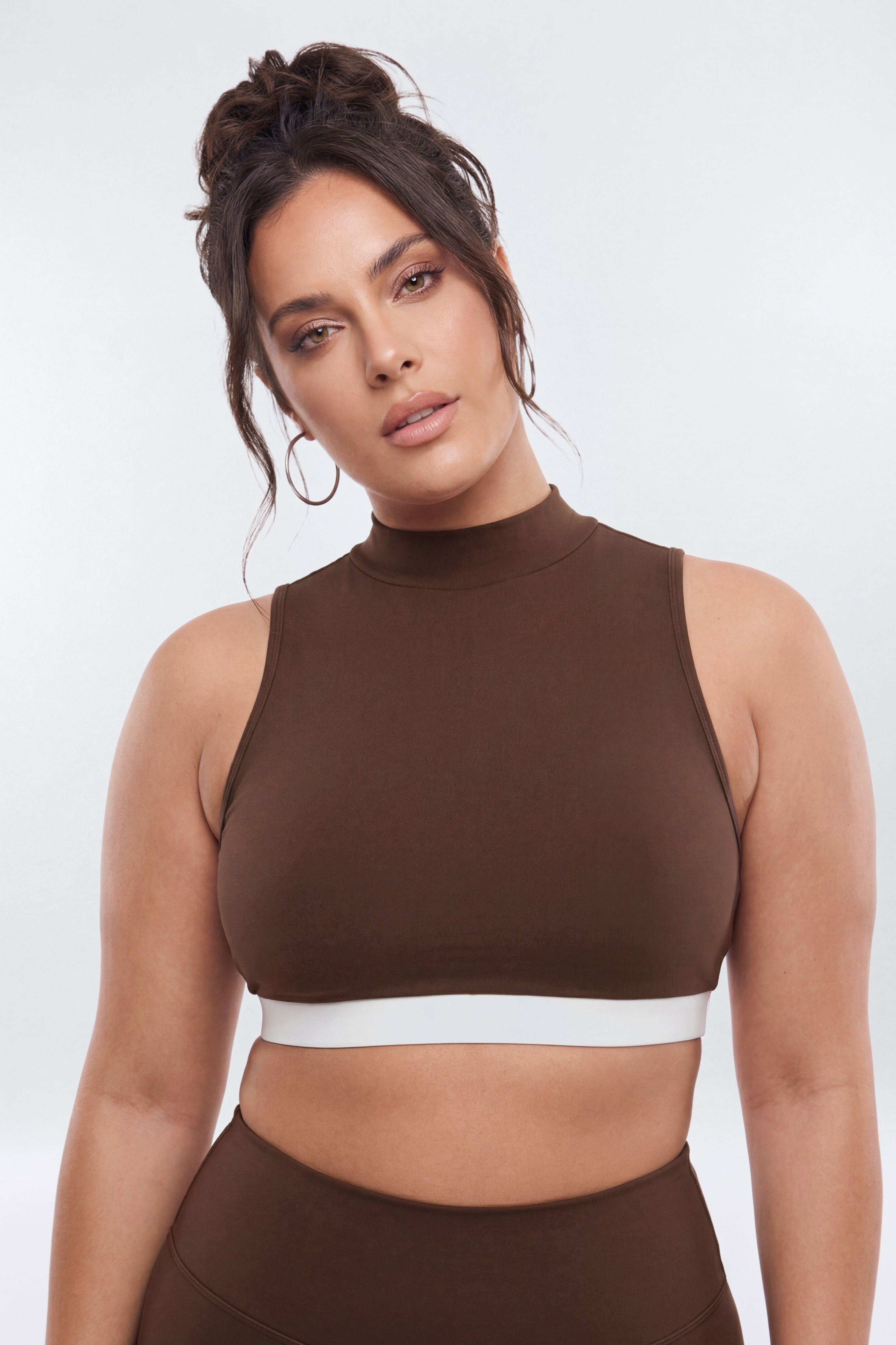 CloudForm™ High Neck Contrast Sports Top - Brown Combo image 5