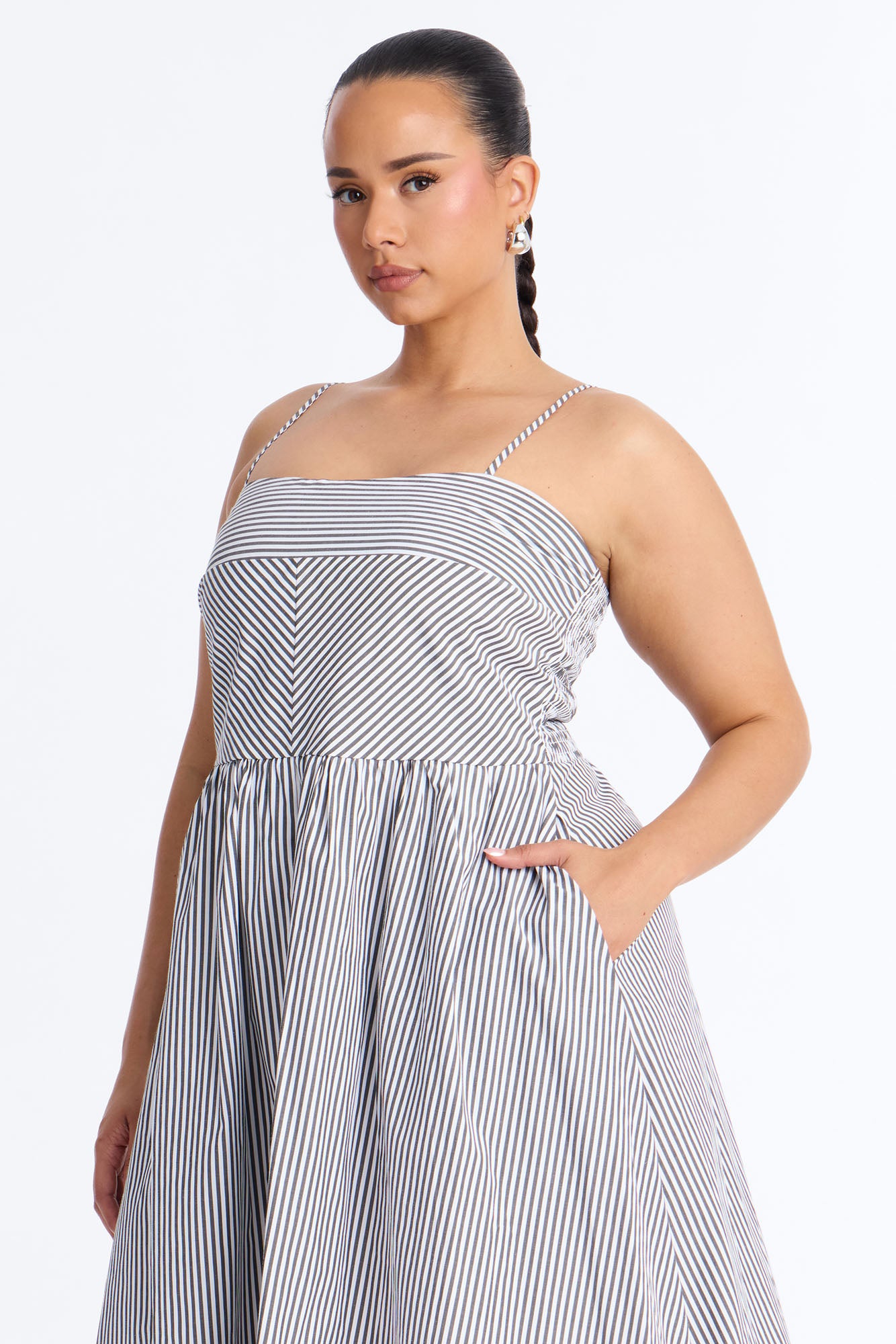 Sadie Striped Poplin Midi Dress - Black/White image 5