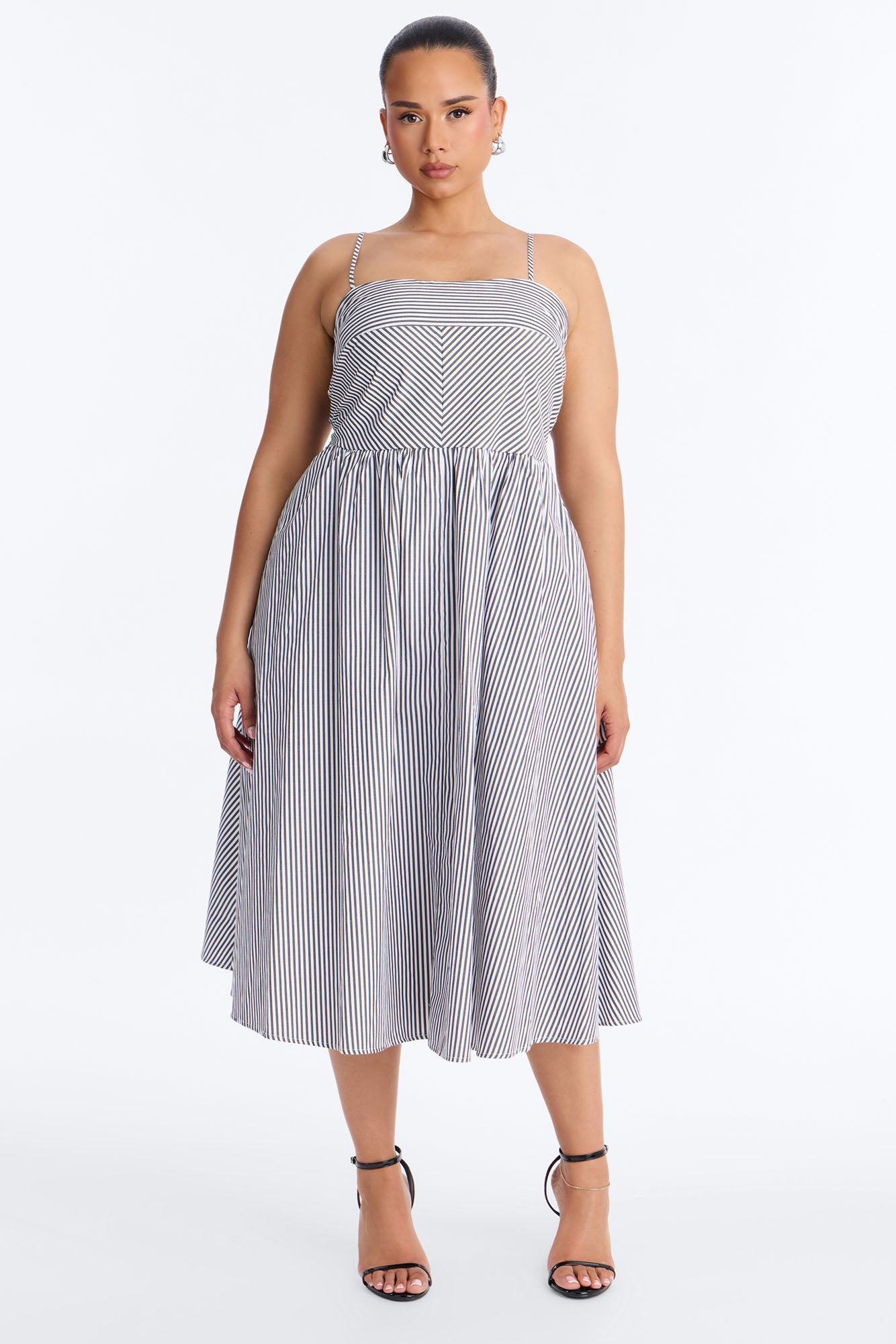 Sadie Striped Poplin Midi Dress - Black/White image 4