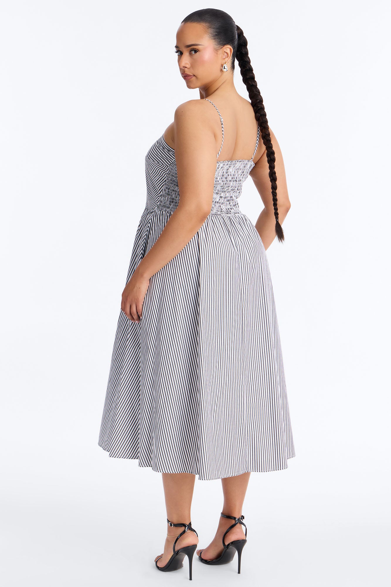Sadie Striped Poplin Midi Dress - Black/White image 7