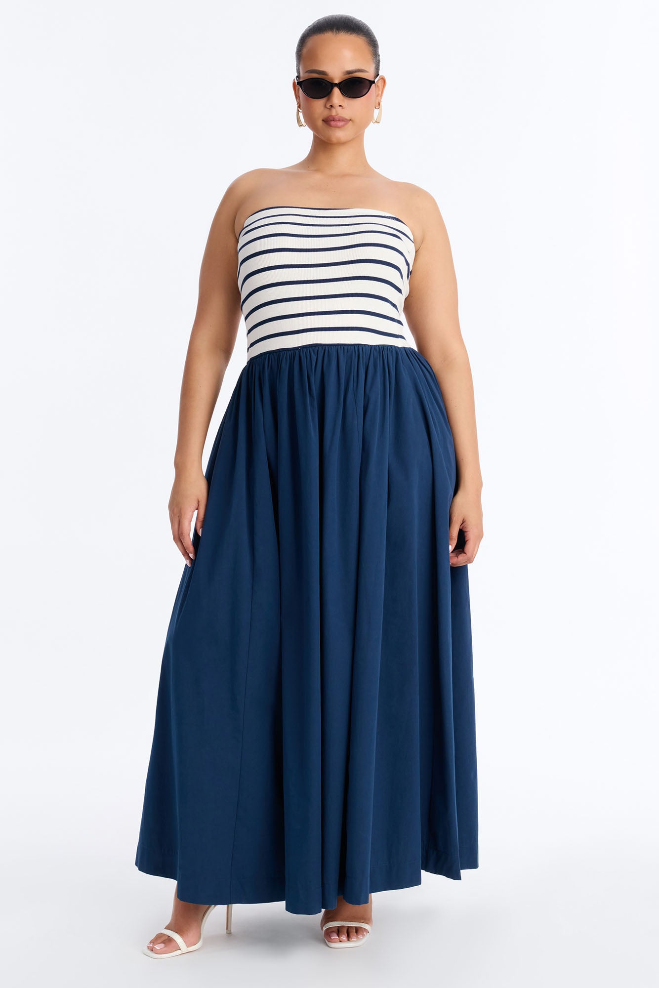 Kaia Strapless Poplin Maxi Dress - Navy/combo image 5