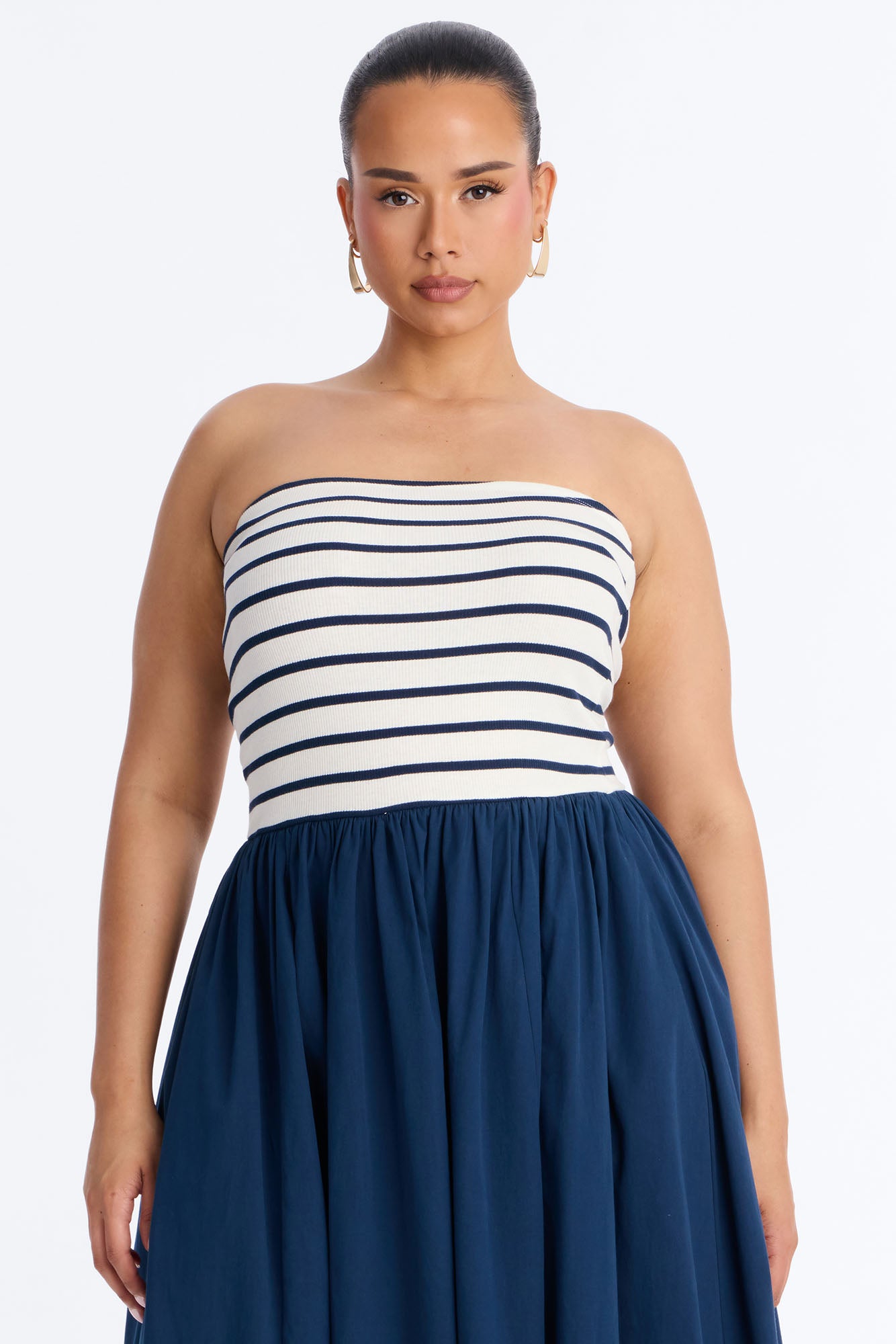 Kaia Strapless Poplin Maxi Dress - Navy/combo image 6