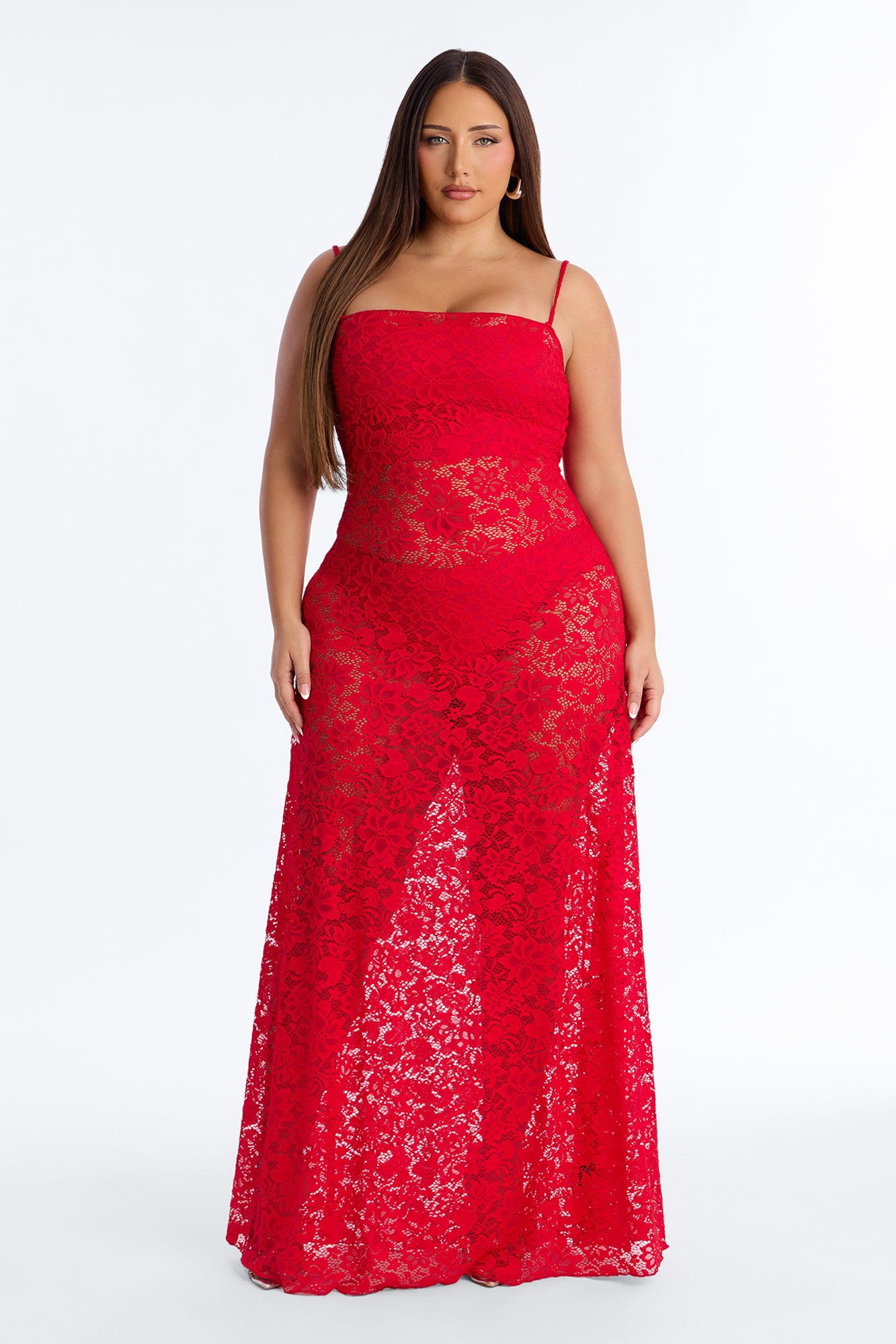 Jaylin Sheer Lace Maxi Dress - Red image 5
